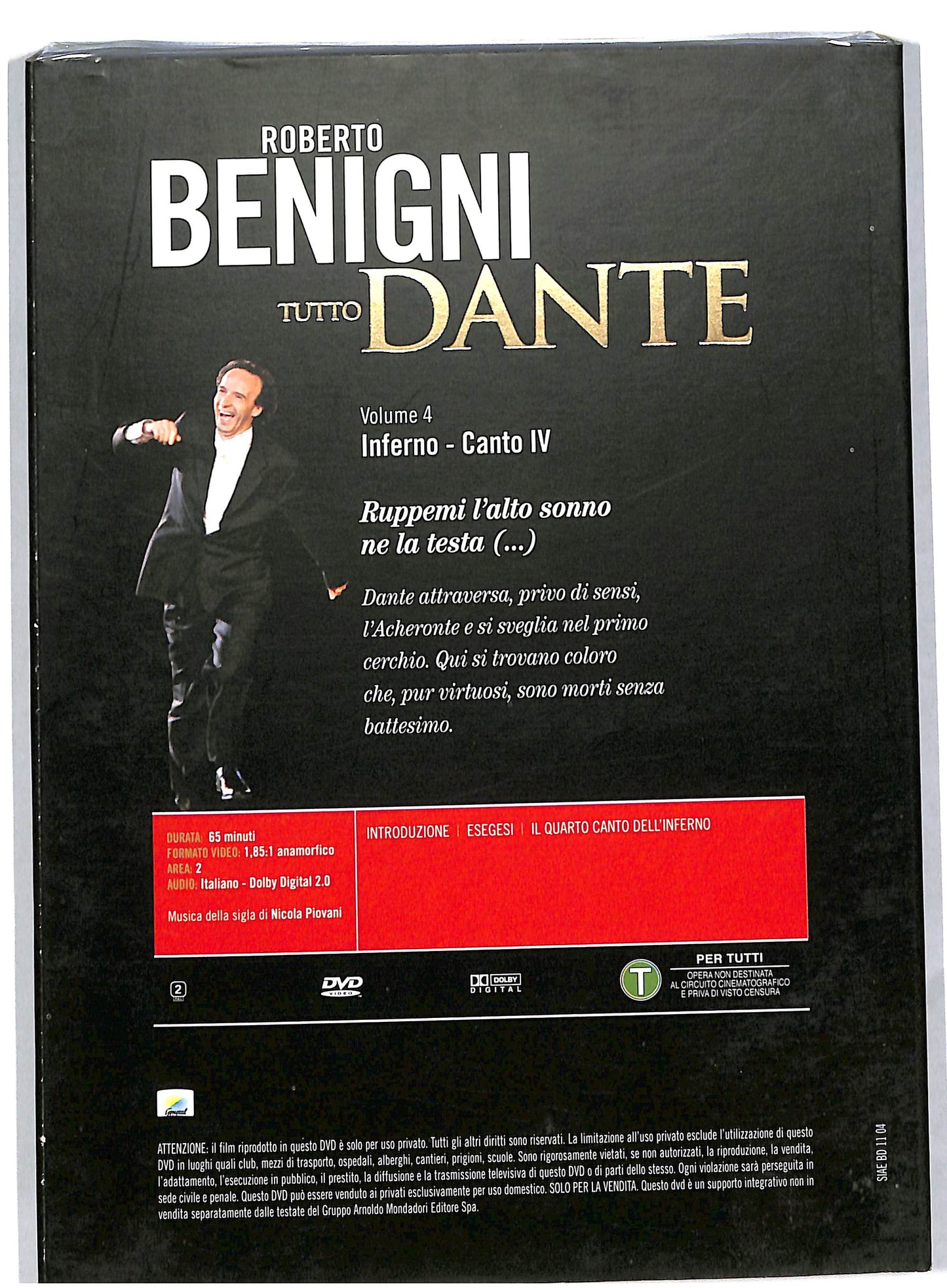 EBOND Benigni tutto dante vol 4 - Inferno canto IV EDITORIALE DVD DB556207
