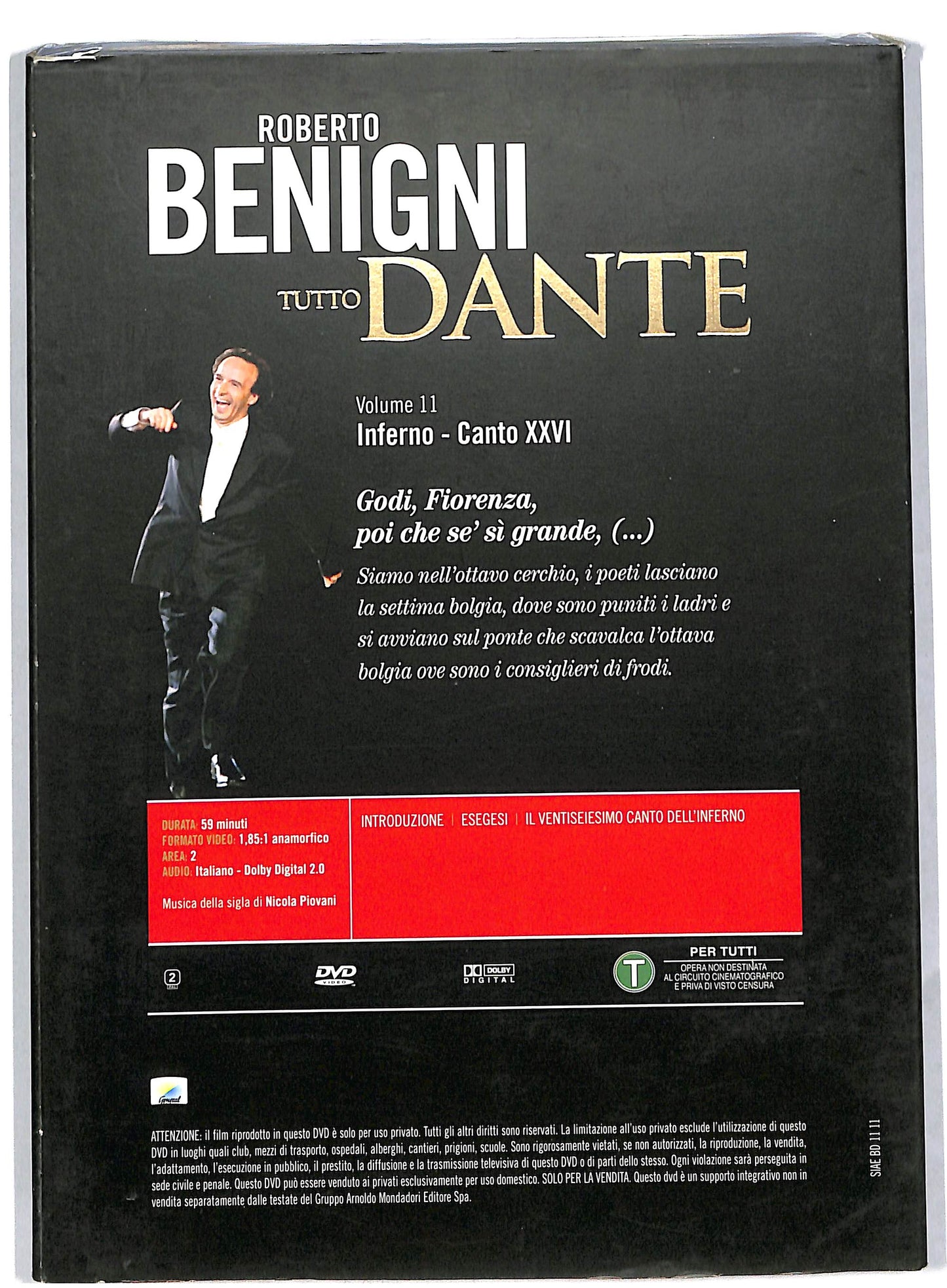 EBOND Benigni tutto Dante vol 11 - inferno canto XXVI EDITORIALE DVD DB556208