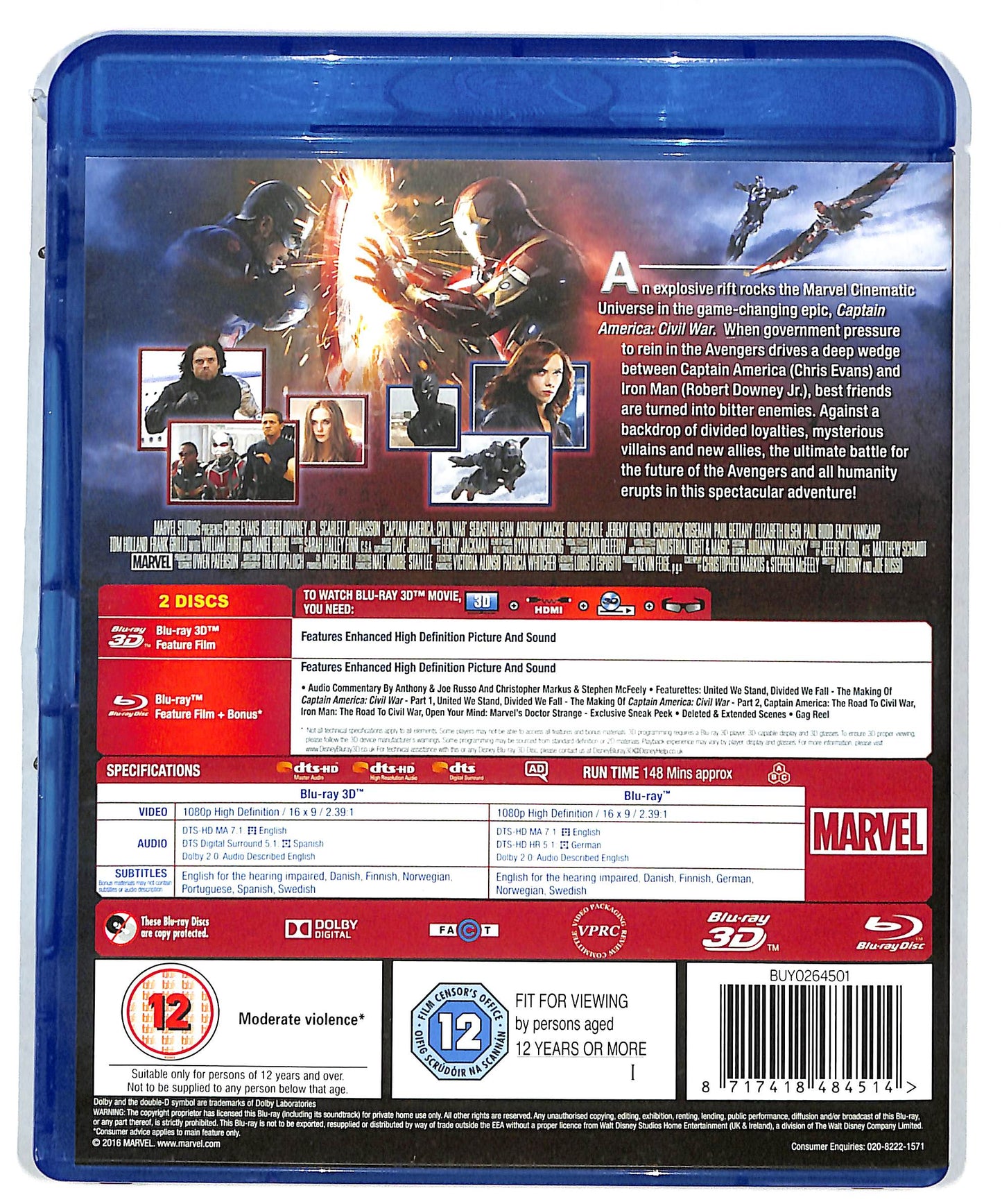 EBOND Captain America Civil War EDIZIONE UK - NO ITA BLURAY DB574604