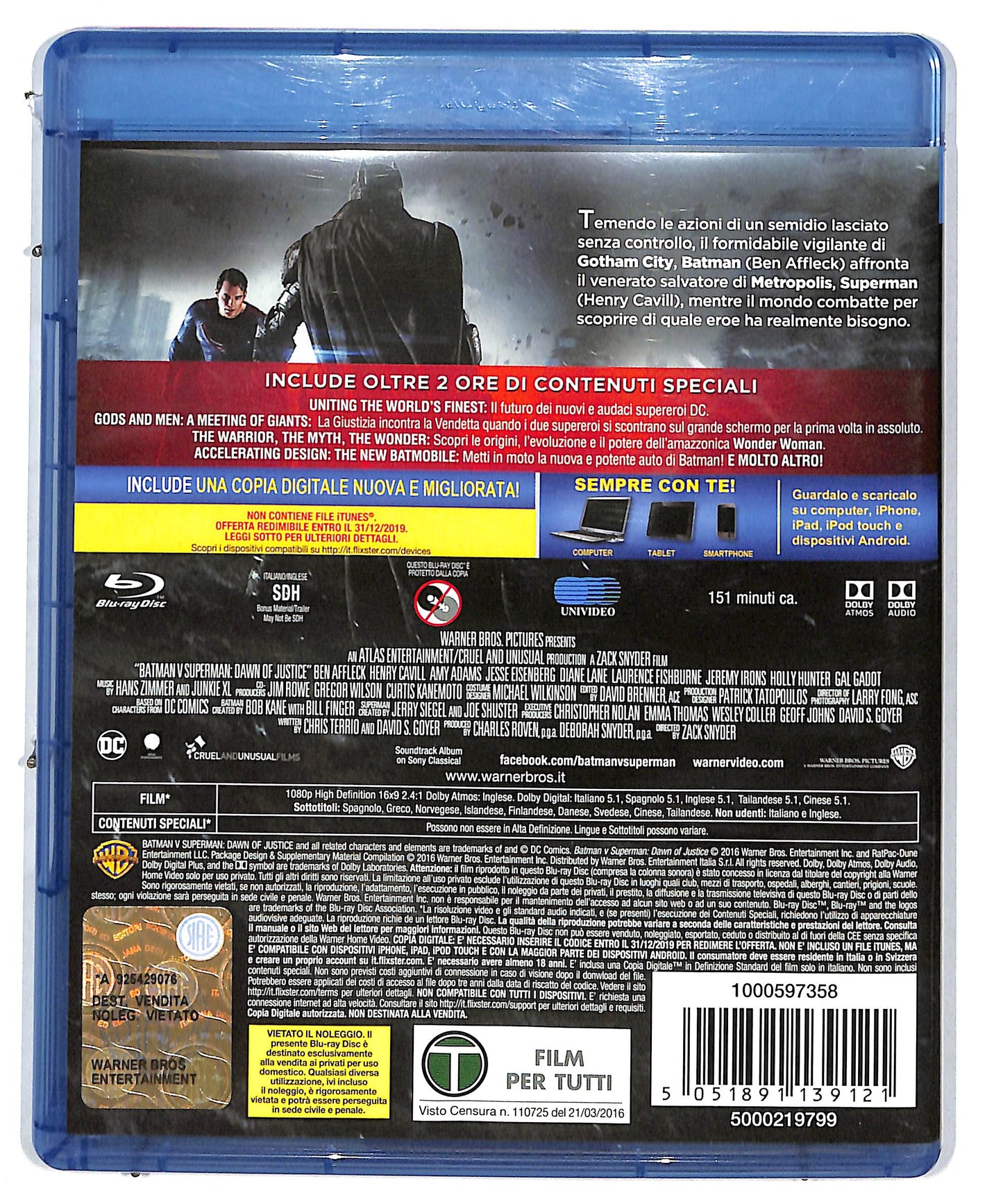 EBOND Batman v Superman Copia Digitale + BLURAY DB574671