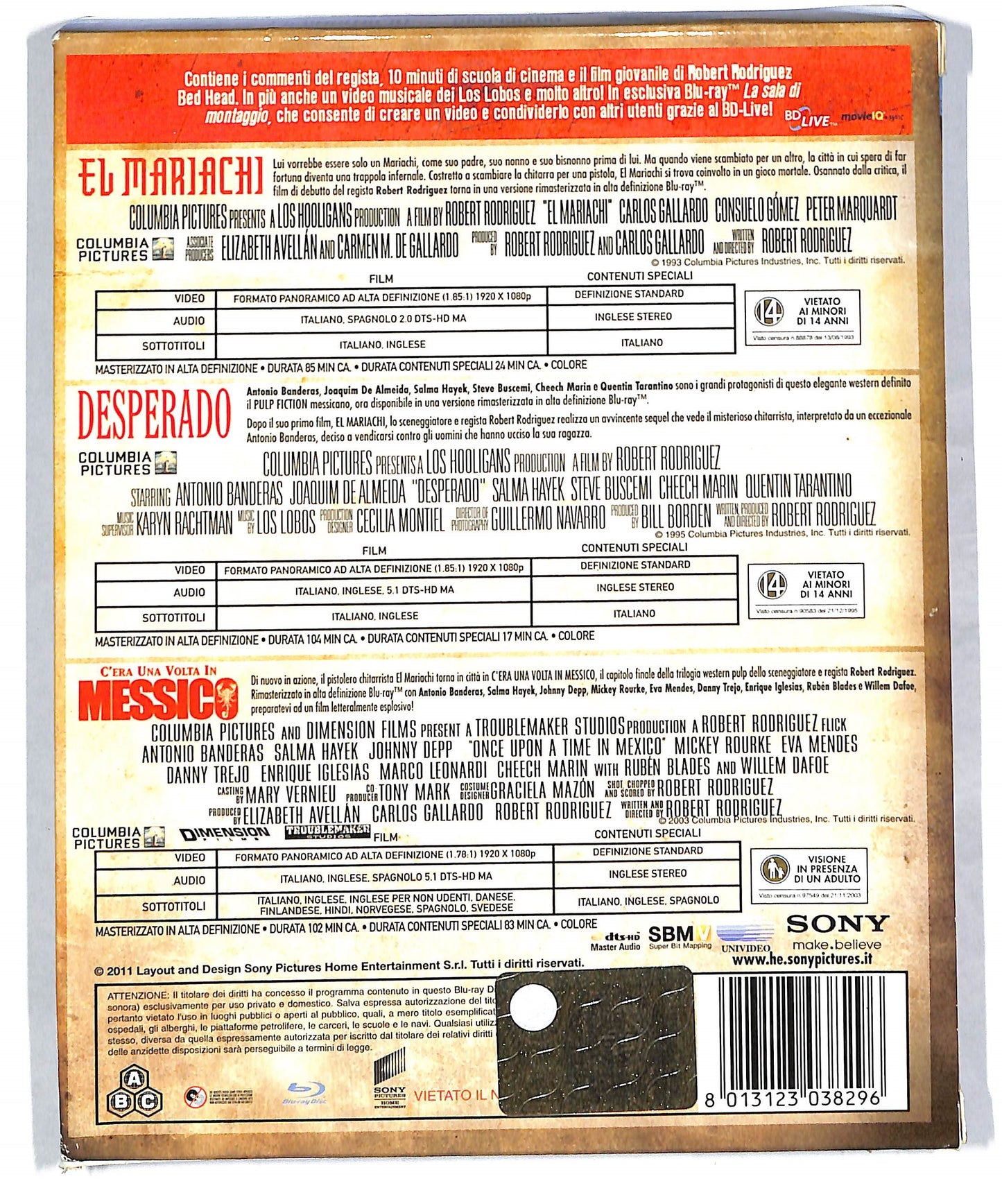 EBOND Desperado + El mariachi + C'era una volta in Messico BLURAY DB600934