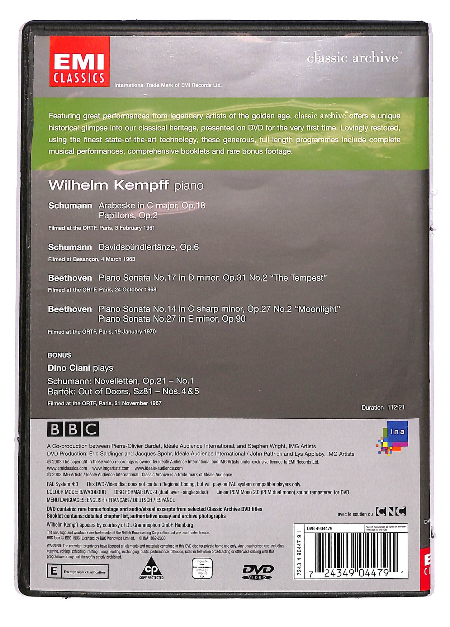 EBOND Wilhelm Kempff - Schumann, Beethoven - Classics Archive DVD DB611010