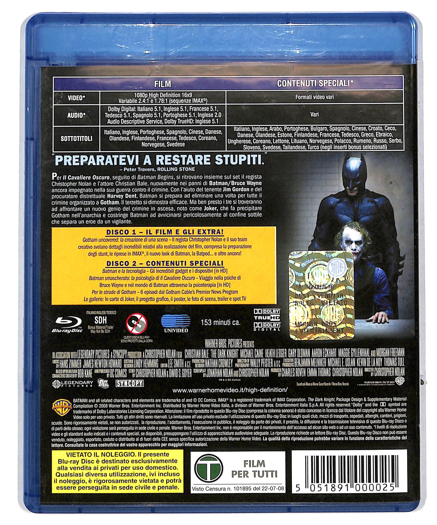 EBOND Il Cavaliere Oscuro Edizione 2 dischi BLURAY DB628621