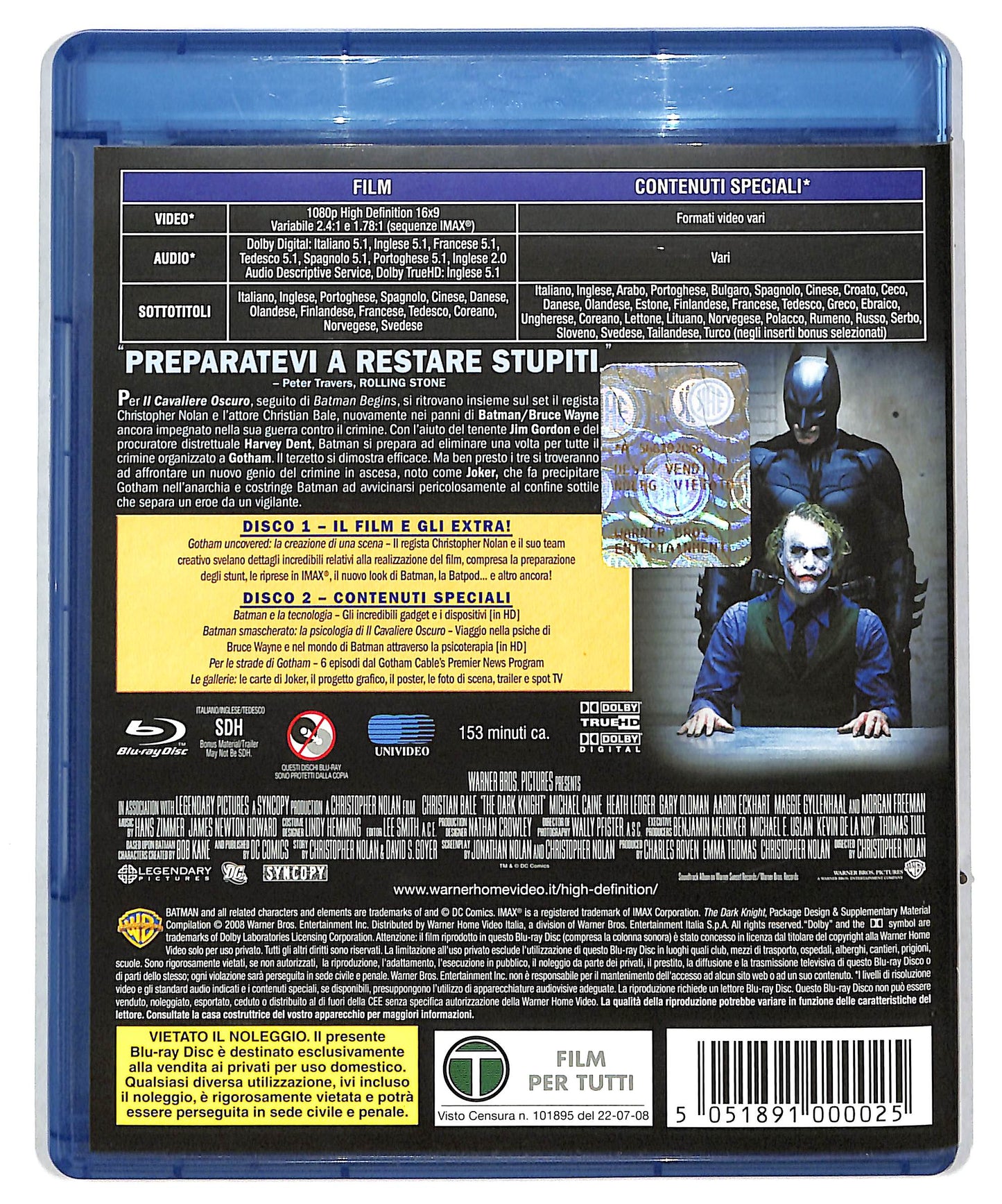 EBOND Il Cavaliere Oscuro edizione 2 dischi BLURAY DB630114