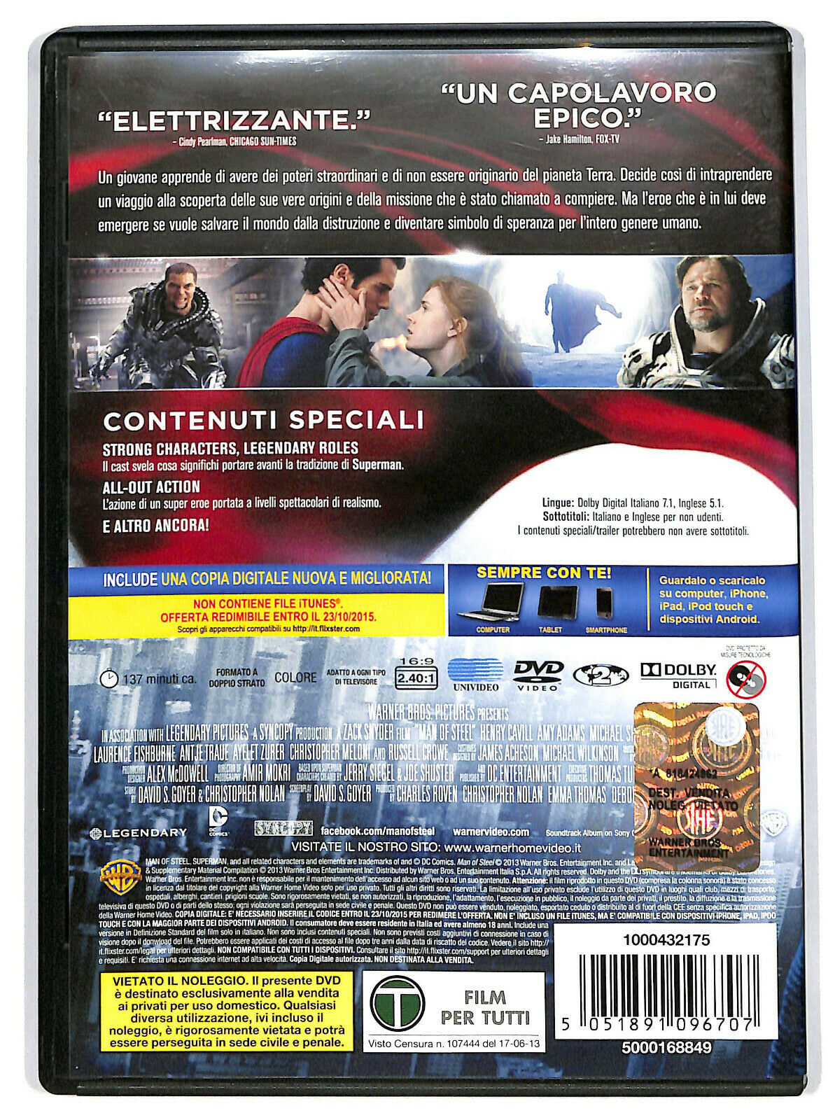 EBOND L'uomo D'acciaio EDizione Speciale 2 Dischi No Copy Digital DVD DB630409