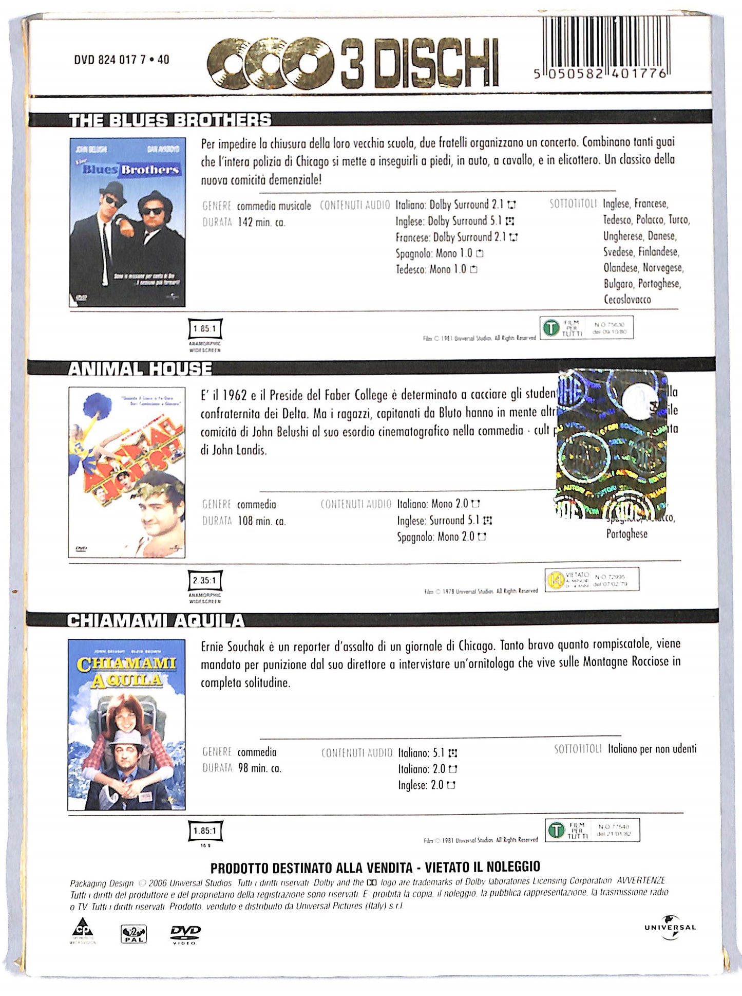 EBOND the blues brothers, animal house, chiamami aquila DVD DB642121