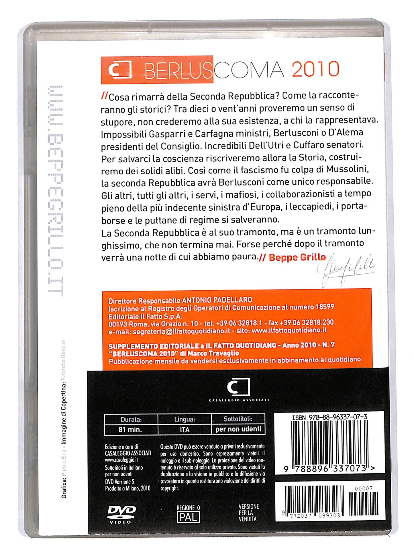 EBOND Marco Travaglio Berluscoma 2010 DVD DB645413