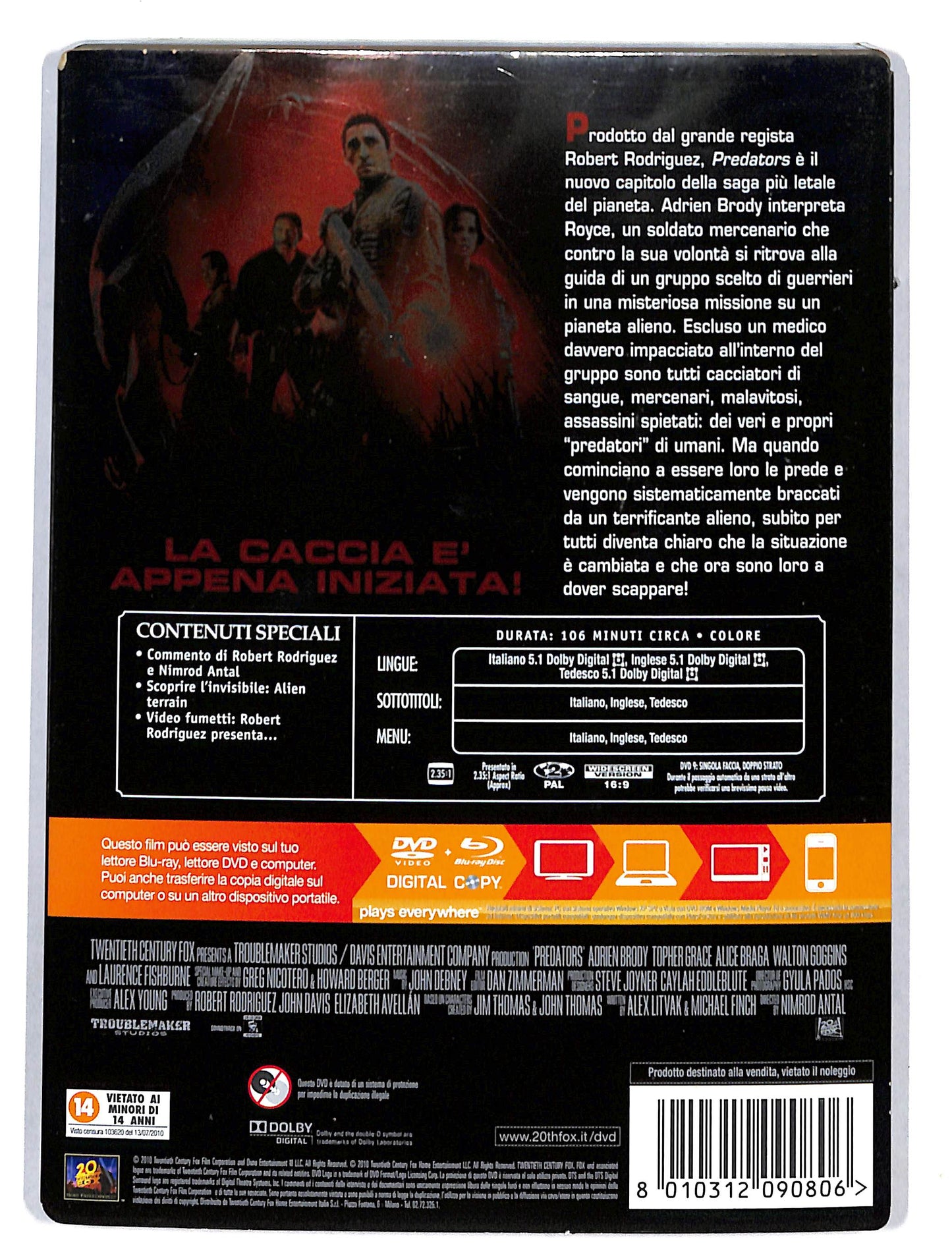 EBOND Predators +BLURAY Disc + Digital Copy DVD DB654453