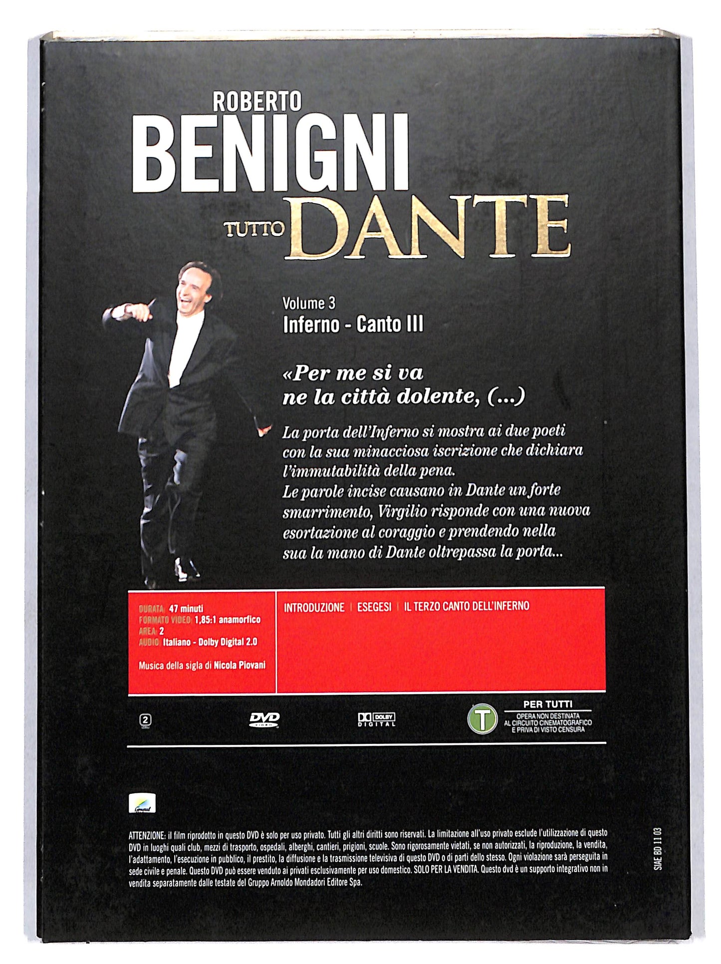 EBOND Benigni Tutto Dante - Inferno Canto III vol.3 EDITORIALE DVD DB658145