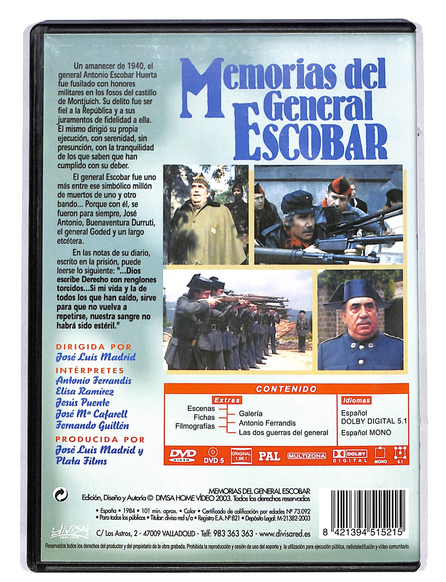 EBOND Memorias del General Escobar Edizione Spagnola DVD DB662205