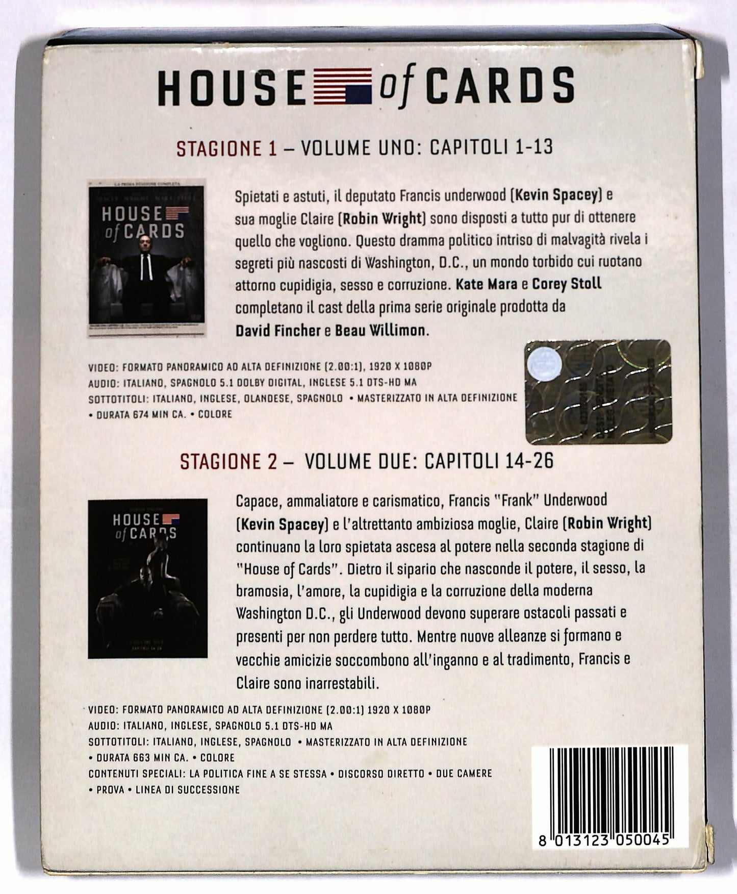 EBOND House Of Cards - Stagione 01 - 02 (8 dischi) BLURAY BLURAY BLURAY DB671612