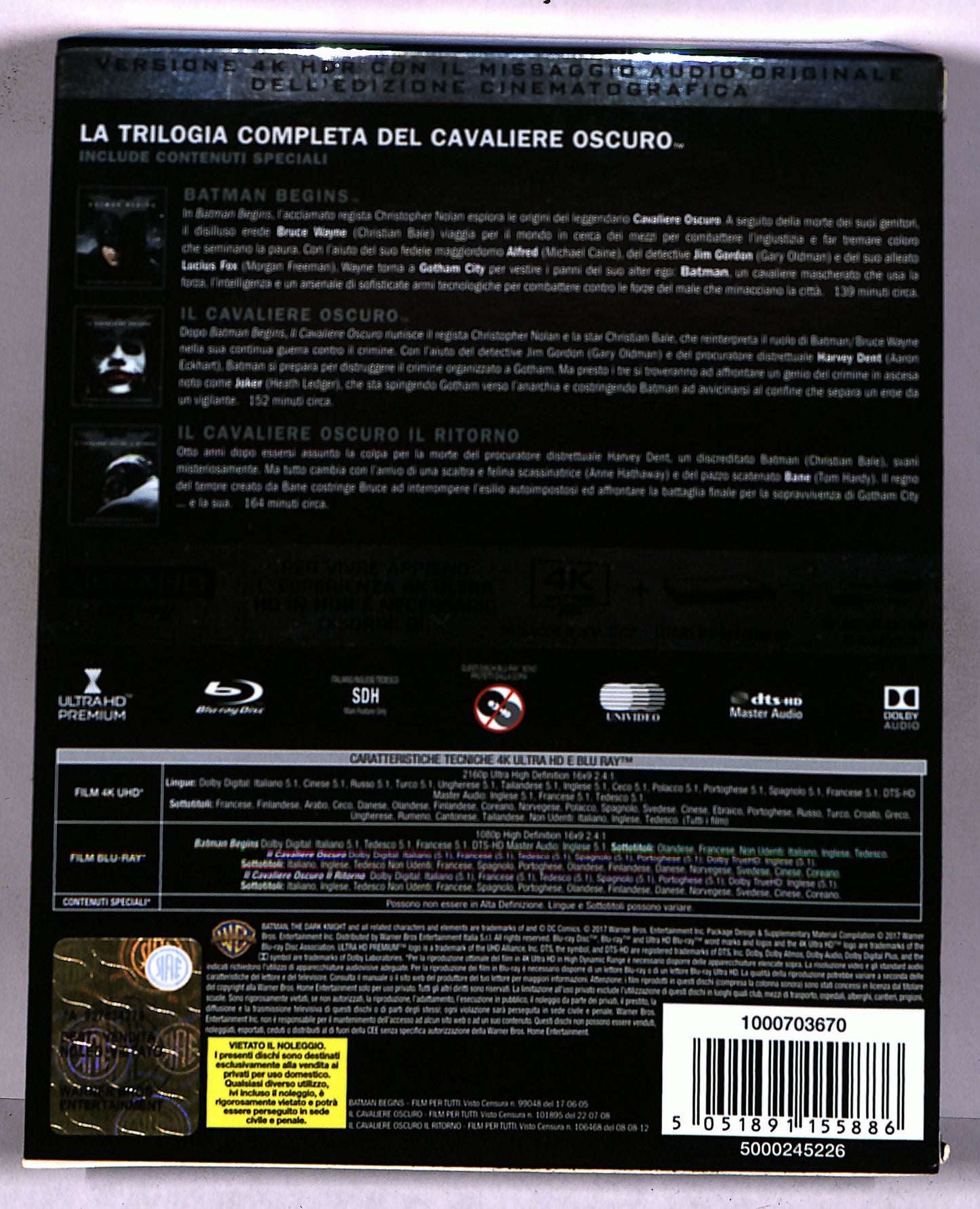 EBOND Il Cavaliere oscuro La Trilogia 4K BLURAY BLURAY BLURAY DB675931