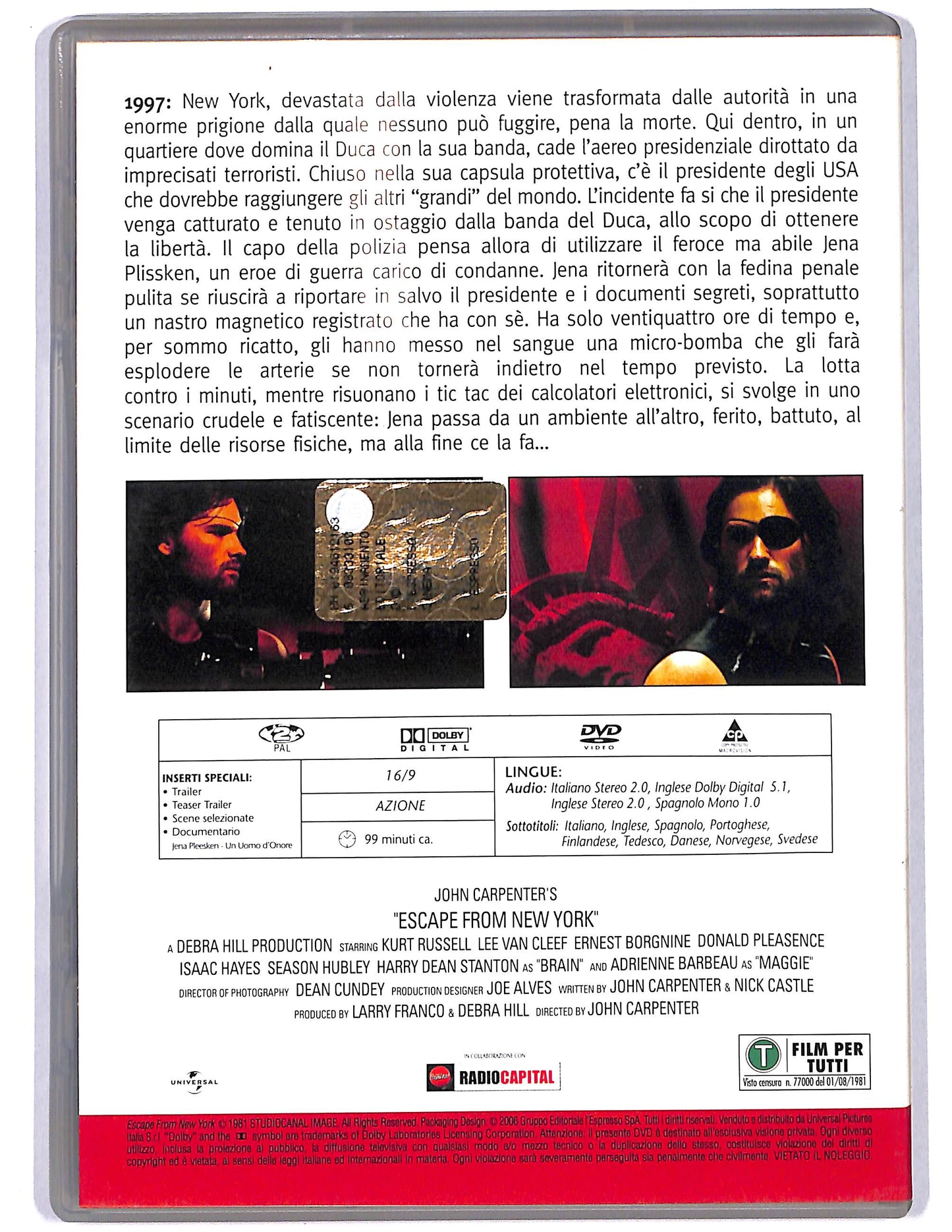 EBOND 1997 Fuga da New York EDITORIALE DVD DB682222