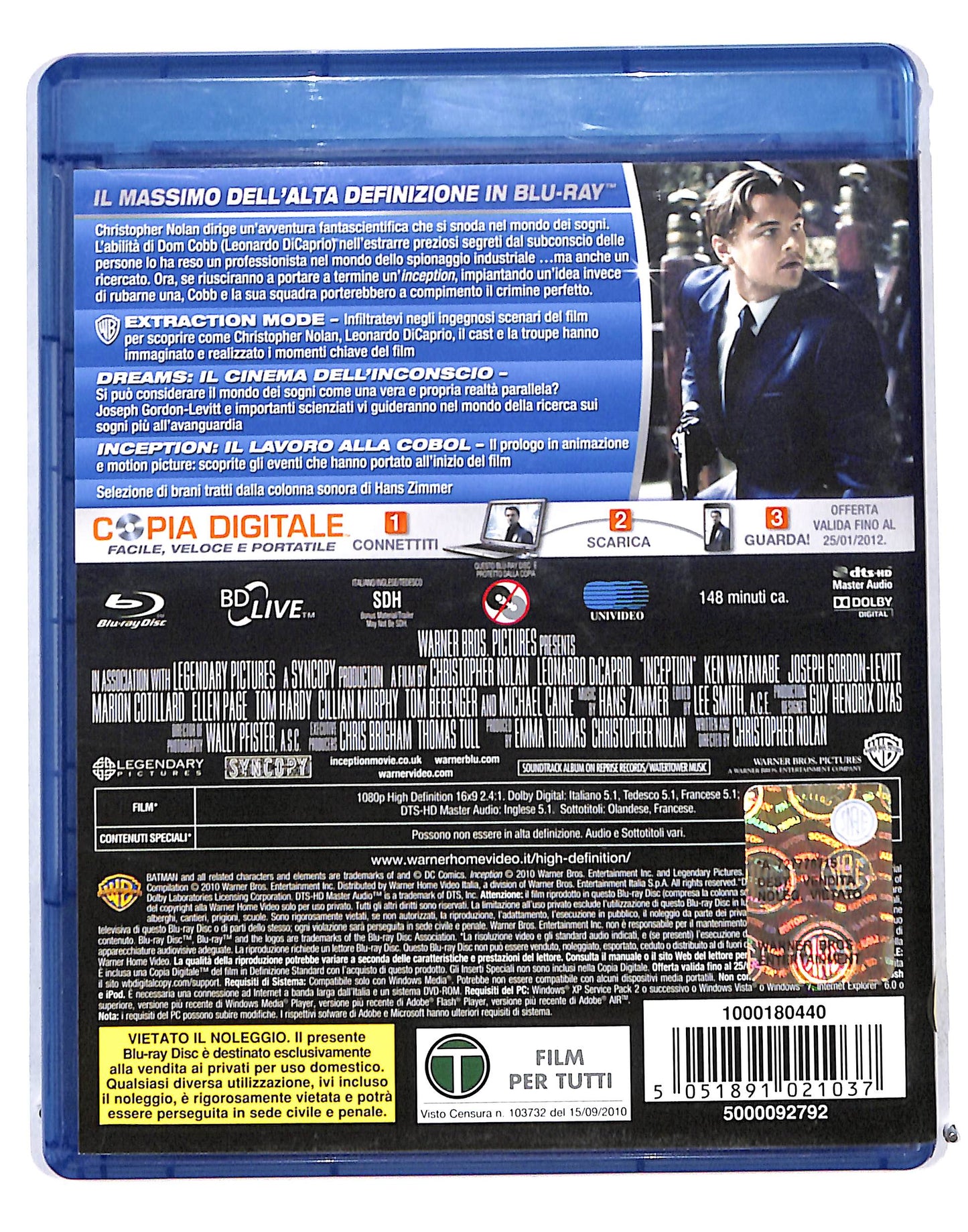 EBOND Inception 2 dischi BLURAY +DVD + COPIA DIGITALE BLURAY BLURAY DB683724