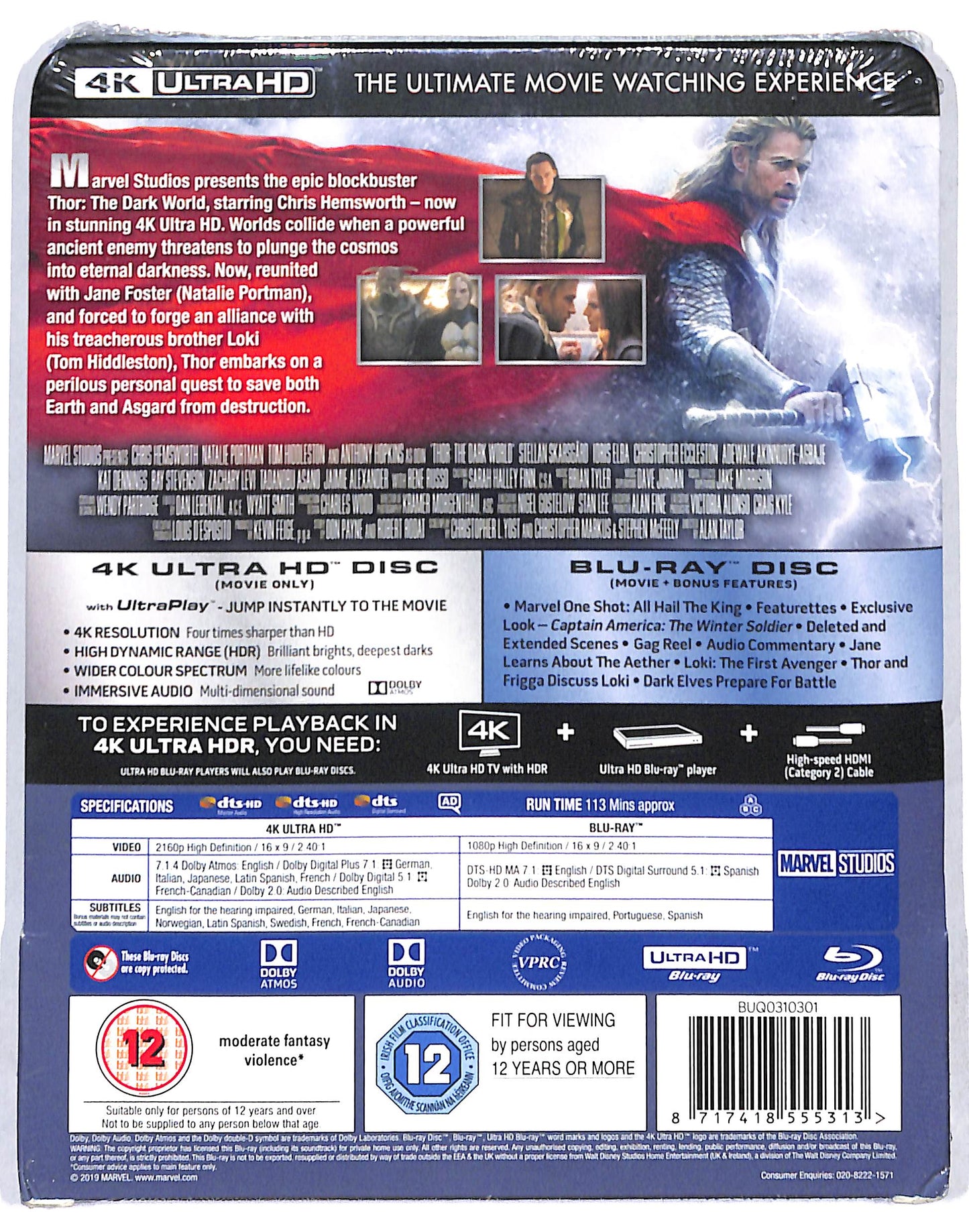 EBOND Thor The Dark World 4k Ultra Hd + BLURAY STEELBOOK BLURAY DB683733