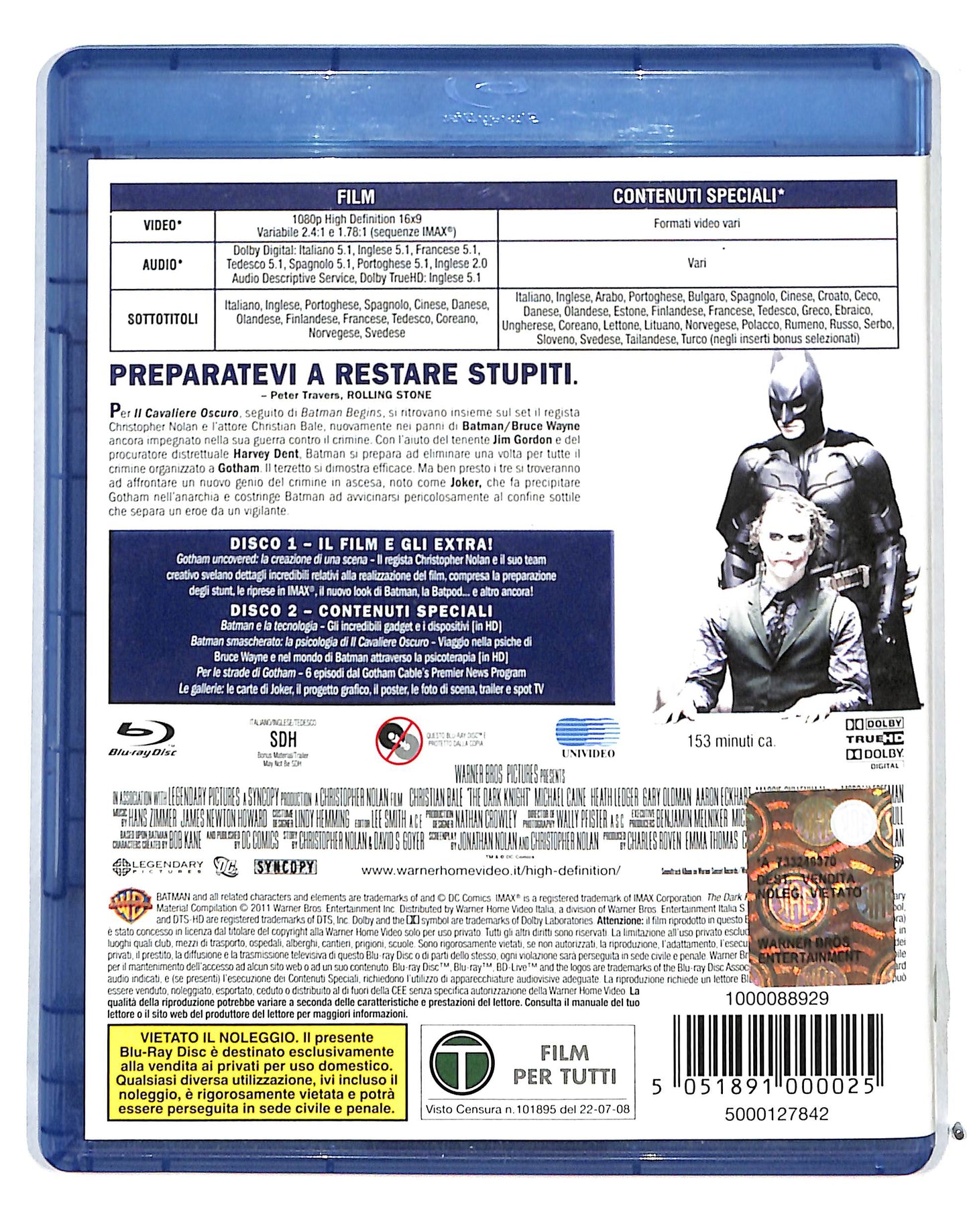 EBOND Il Cavaliere Oscuro Edizione 2 dischi BLURAY DB683742