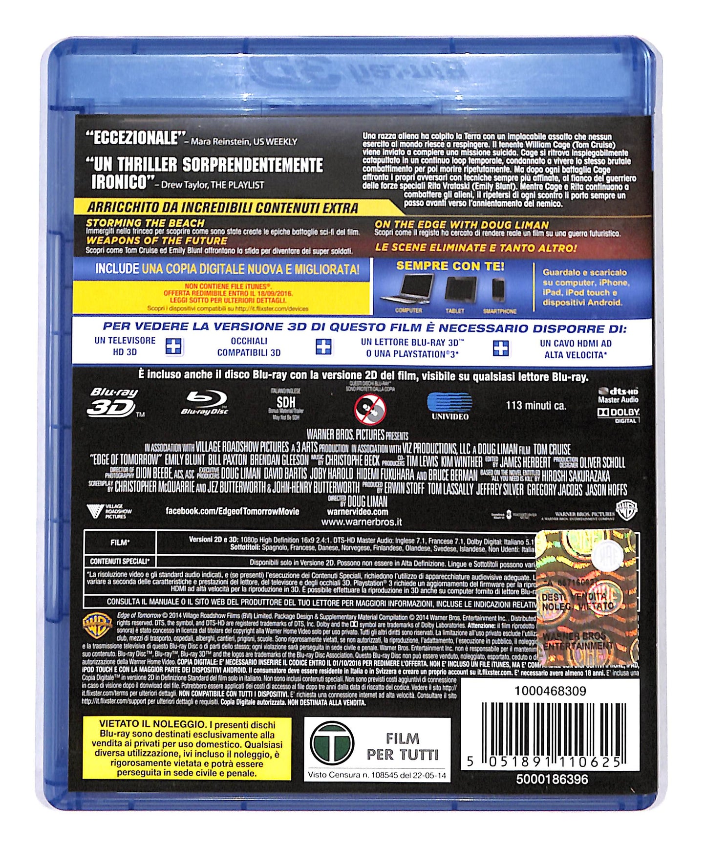 EBOND Edge Of Tomorrow Senza Domani BLURAY 3d+ Copia Digitale BLURAY DB690738