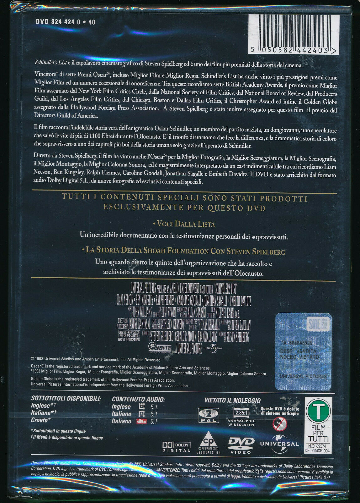 EBOND Schindler's List Special Edition DVD DB692110