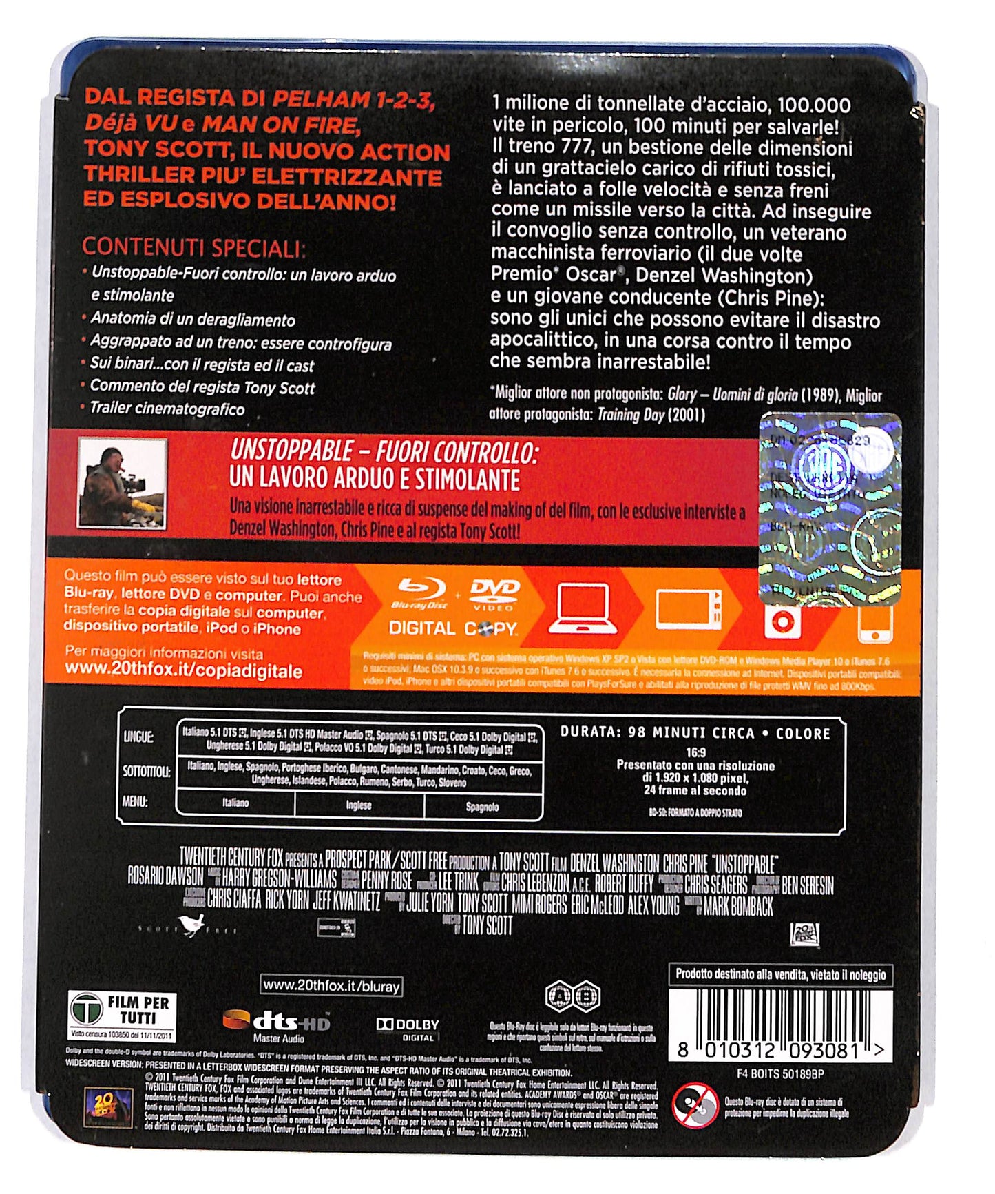 EBOND Unstoppable Fuori controllo + DIGITAL COPY+DVD BLURAY DB692236