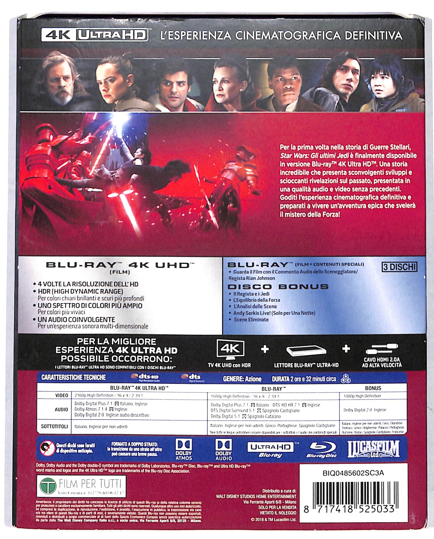 EBOND Star Wars gli ultimi Jedi 4k ultra HD +blu-ray + bonus BLURAY DB698804