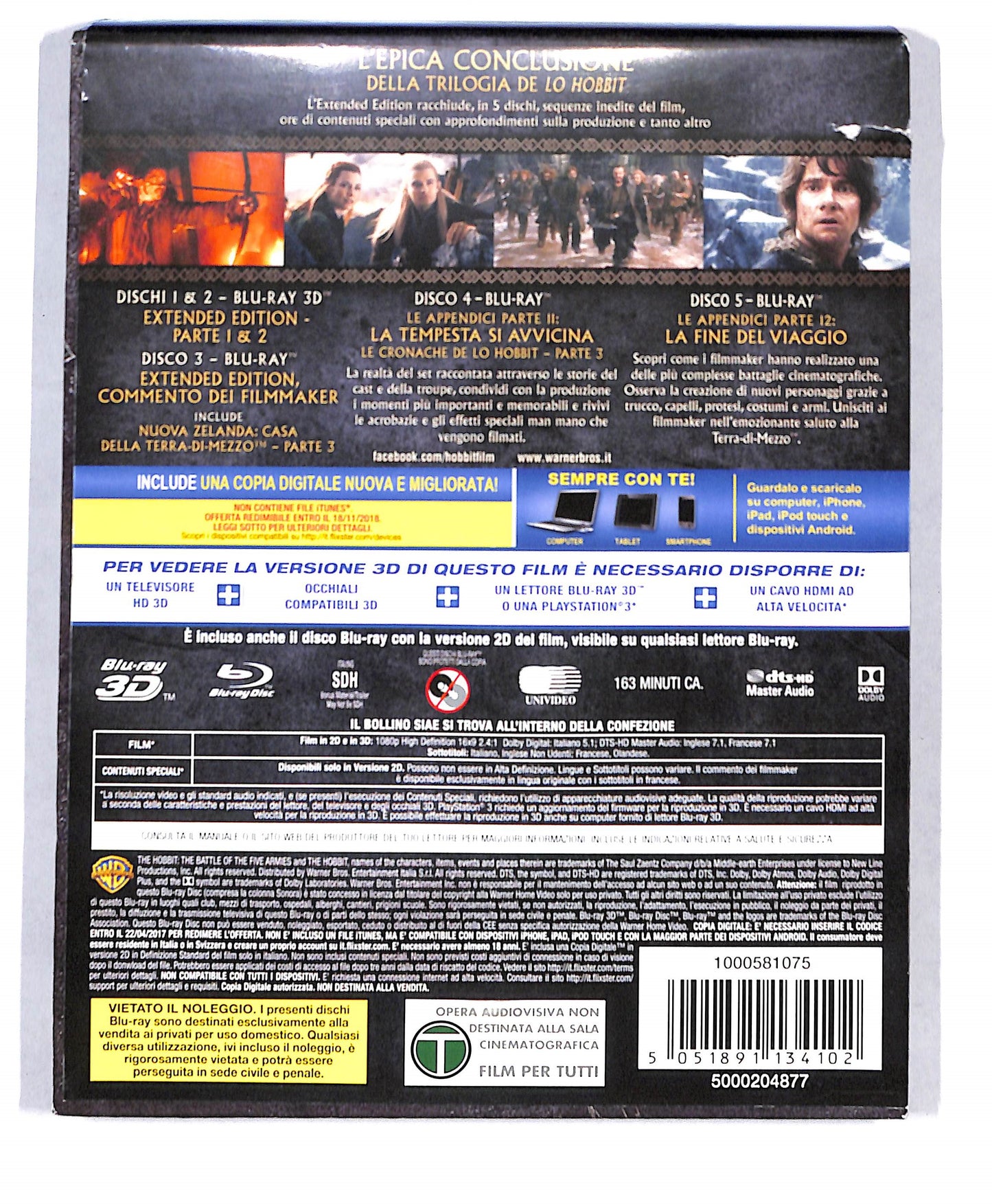 EBOND Lo Hobbit. La battaglia delle cinque armate 3D BLURAY DB698845