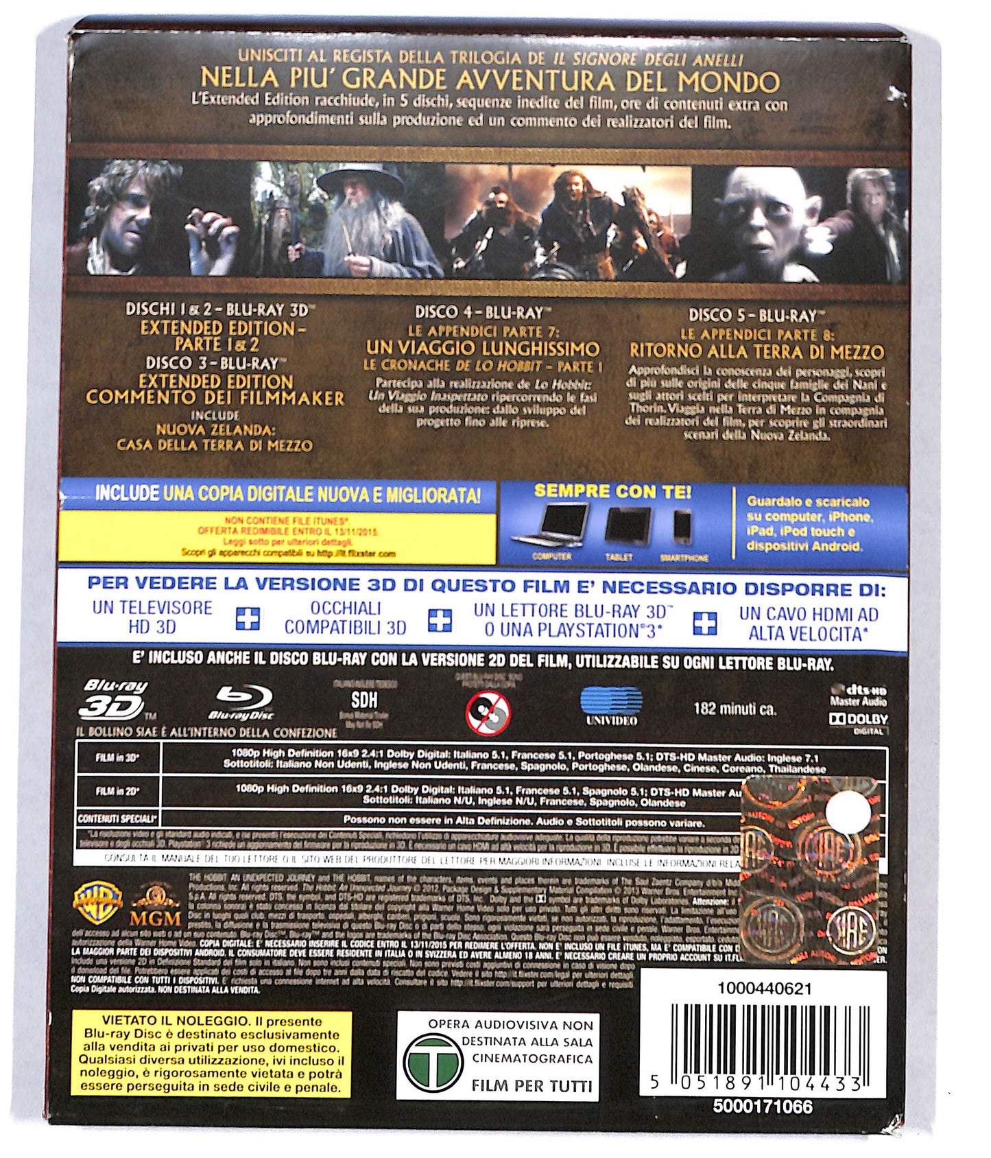 EBOND Lo Hobbit Un viaggio inaspettato 3D Extended Edition BLURAY DB698847