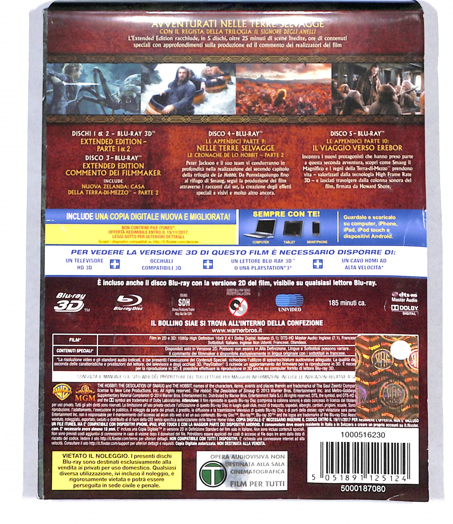EBOND Lo Hobbit La desolazione di Smaug 3D Extended Edition BLURAY DB698851