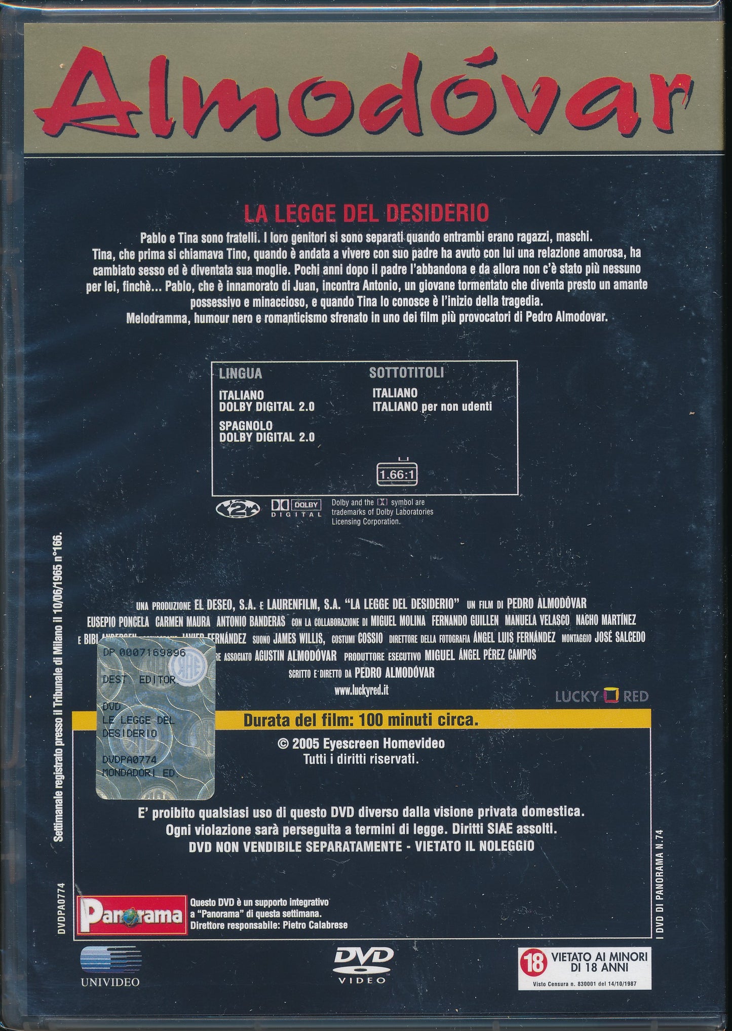 EBOND La legge del desiderio (1987) - Almodovar EDITORIALE DVD DB702863
