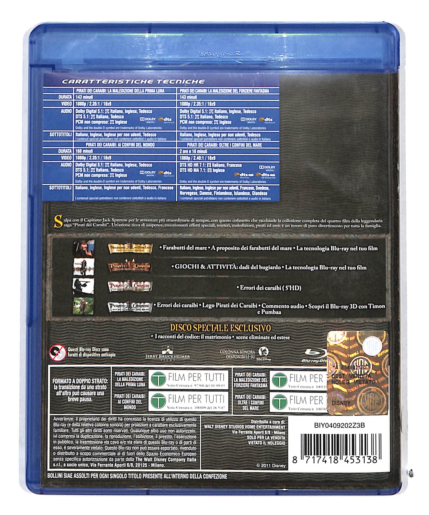 EBOND Pirati Dei Caraibi Collezione 4 film + Bonus Disc BLURAY DB711633