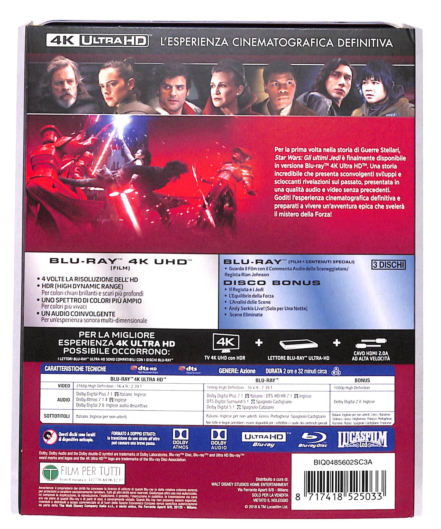 EBOND Star Wars: Gli Ultimi Jedi 4k Ultra Hd + disco Bonus BLURAY DB712960