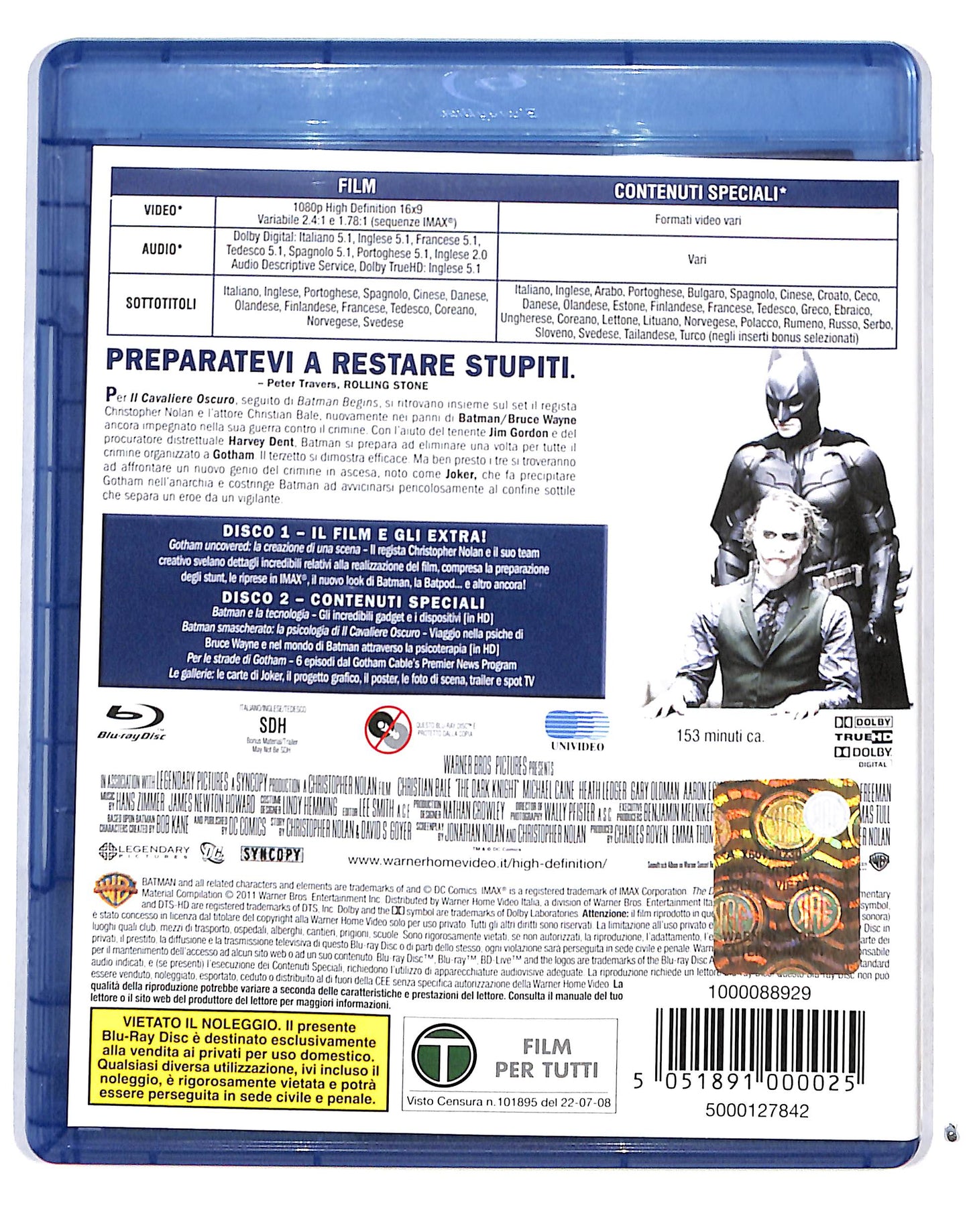 EBOND Il Cavaliere Oscuro BLURAY Edizione 2 Dischi BLURAY DB713202