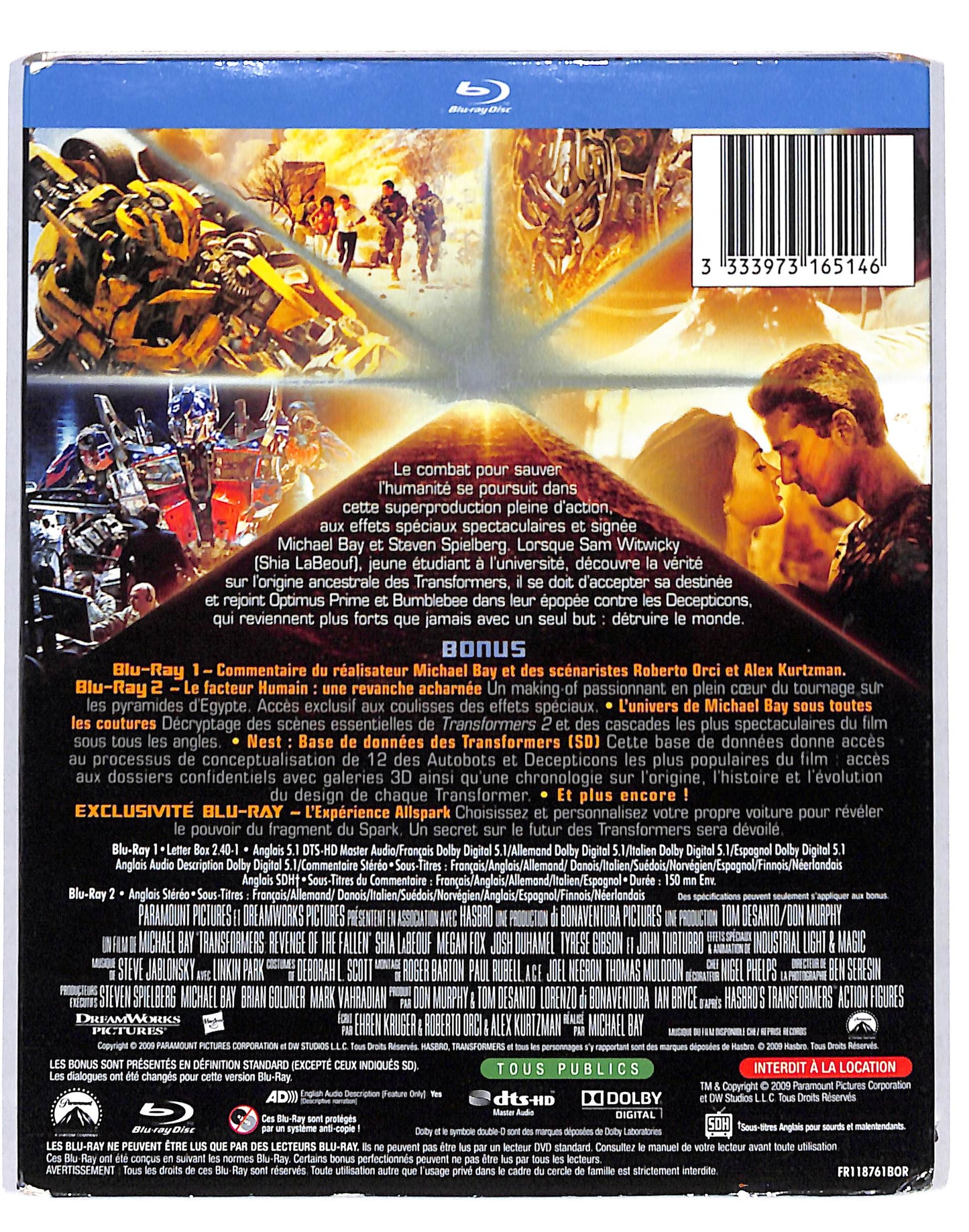 EBOND Transformers 2 la revanche EDIZIONE SPECIALE 2 BLURAY BLURAY DB715105