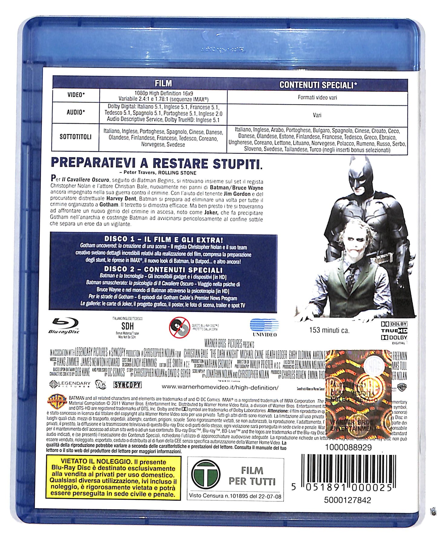 EBOND Il Cavaliere Oscuro Edizione 2 dischi BLURAY BLURAY DB715160