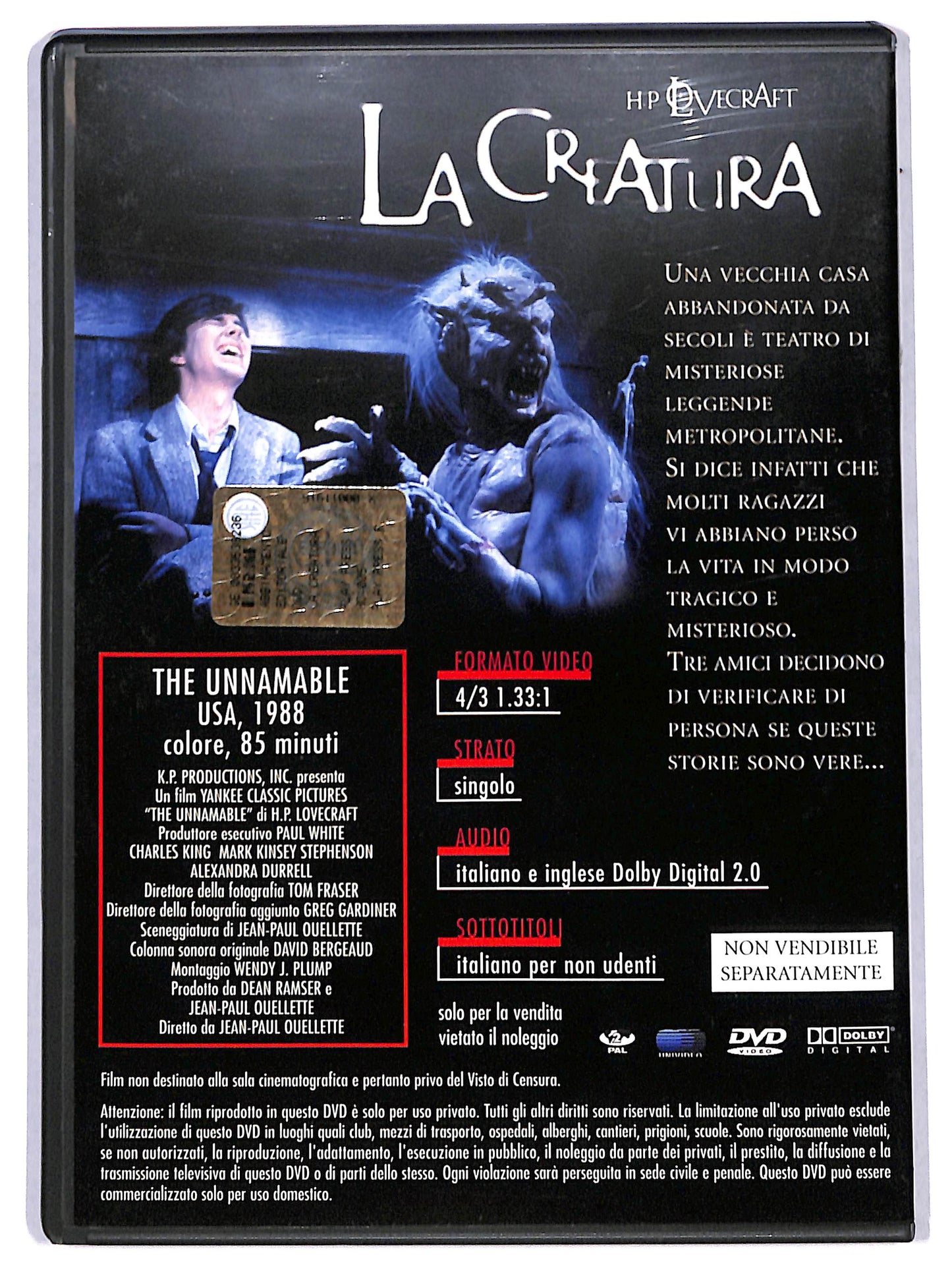 EBOND la creatura di Jean-Paul Ouellette EDITORIALE DVD DB715815