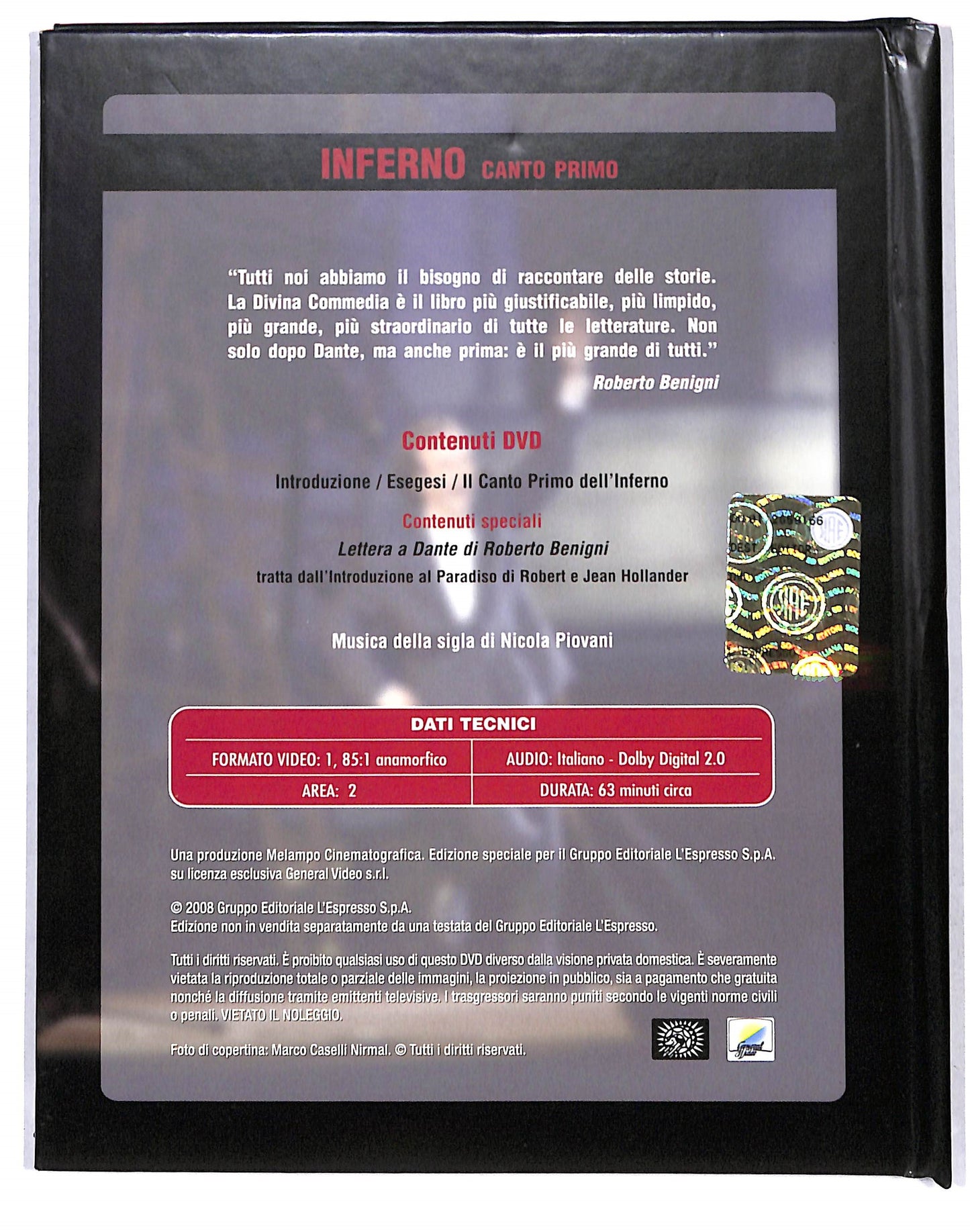 EBOND Roberto Benigni tutto Dante vol.1 Inferno canto primo DVD DB728441