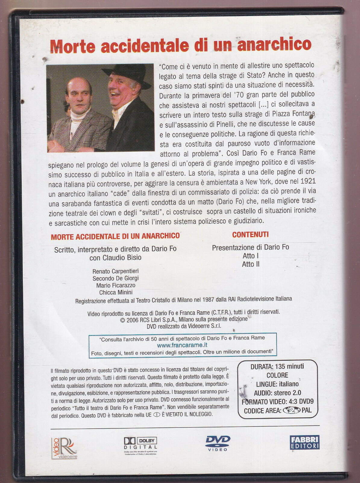 EBOND Dario Fo e Franca Rame:morte Accidentale Di Un Anarchico DVD DB729972