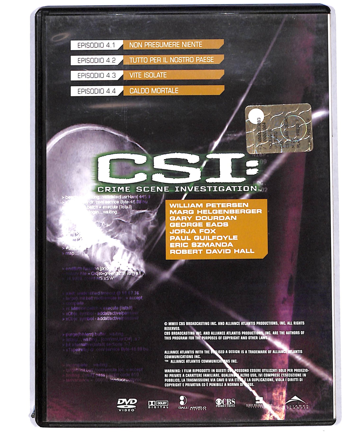 EBOND CSI quarta stagione disco 1 episodi 4.1- 4.4 EDITORIALE DVD DB737301