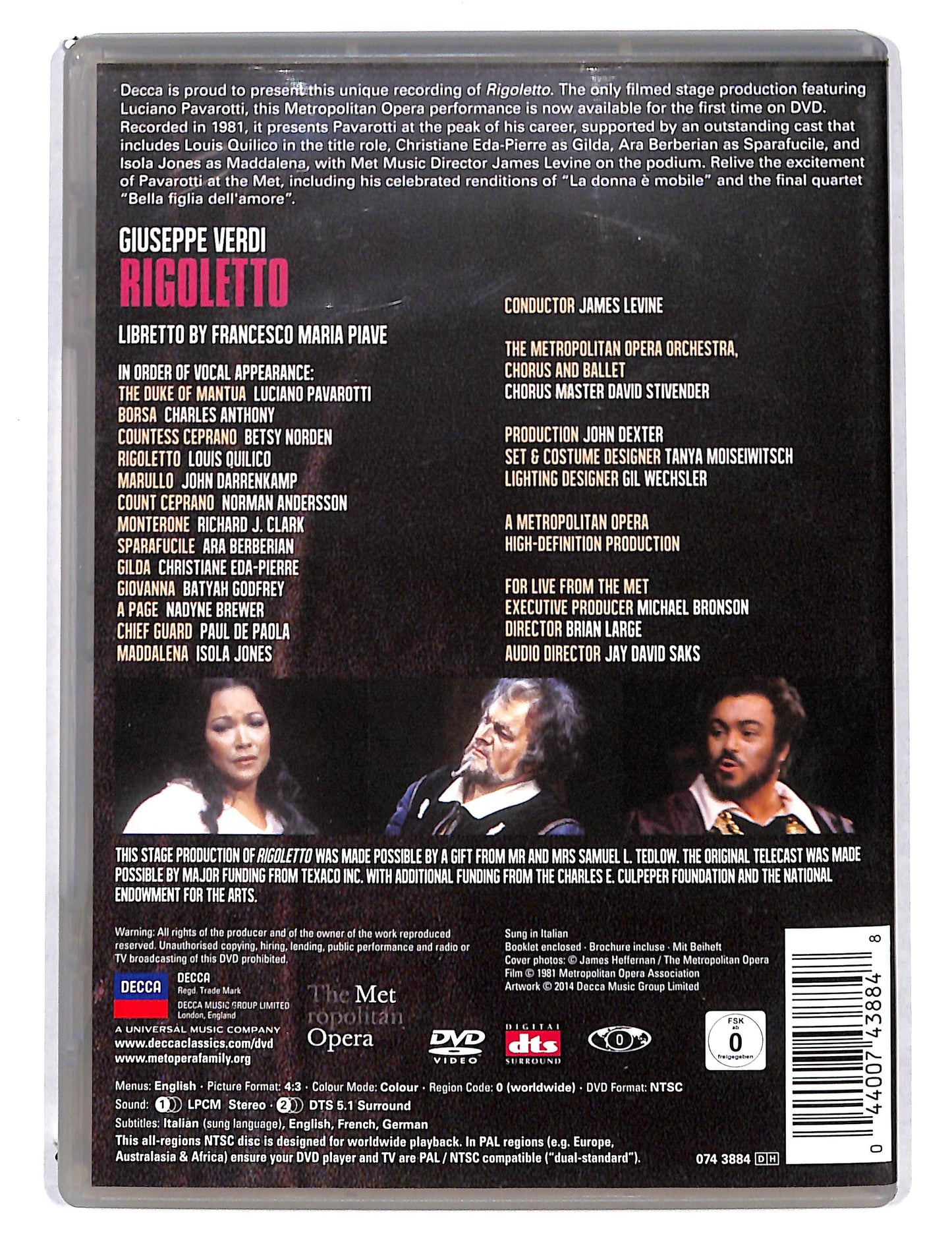 EBOND Verdi Rigoletto Pavarotti the Metropolitan opera - Levine DVD DB740123