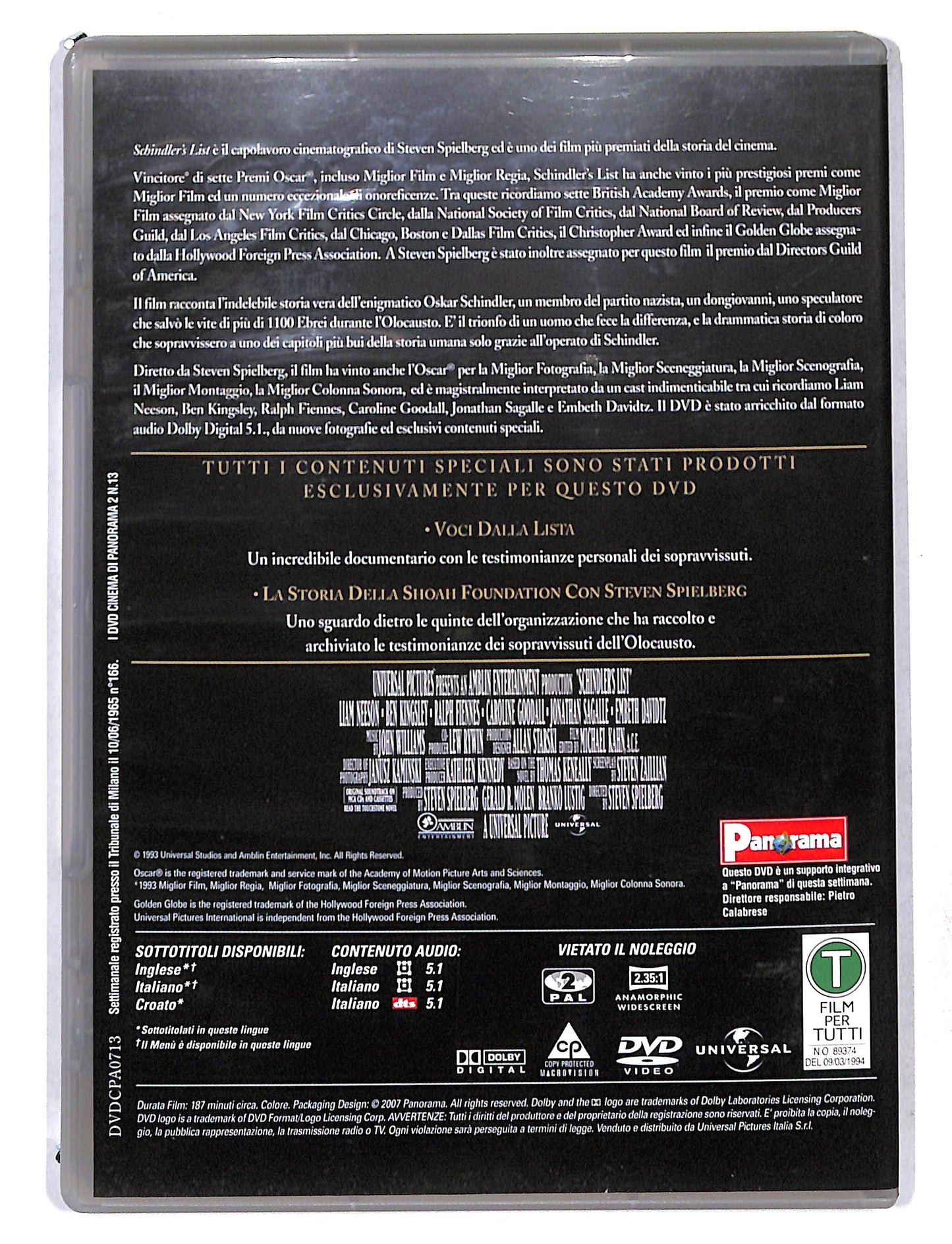 EBOND Schindler's List ( 2 dischi) EDITORIALE DVD DB753245