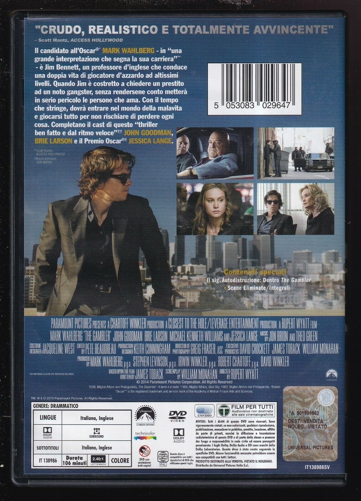 EBOND The Gambler (2014) Mark Wahlberg Ex Noleggio DVD DB759324