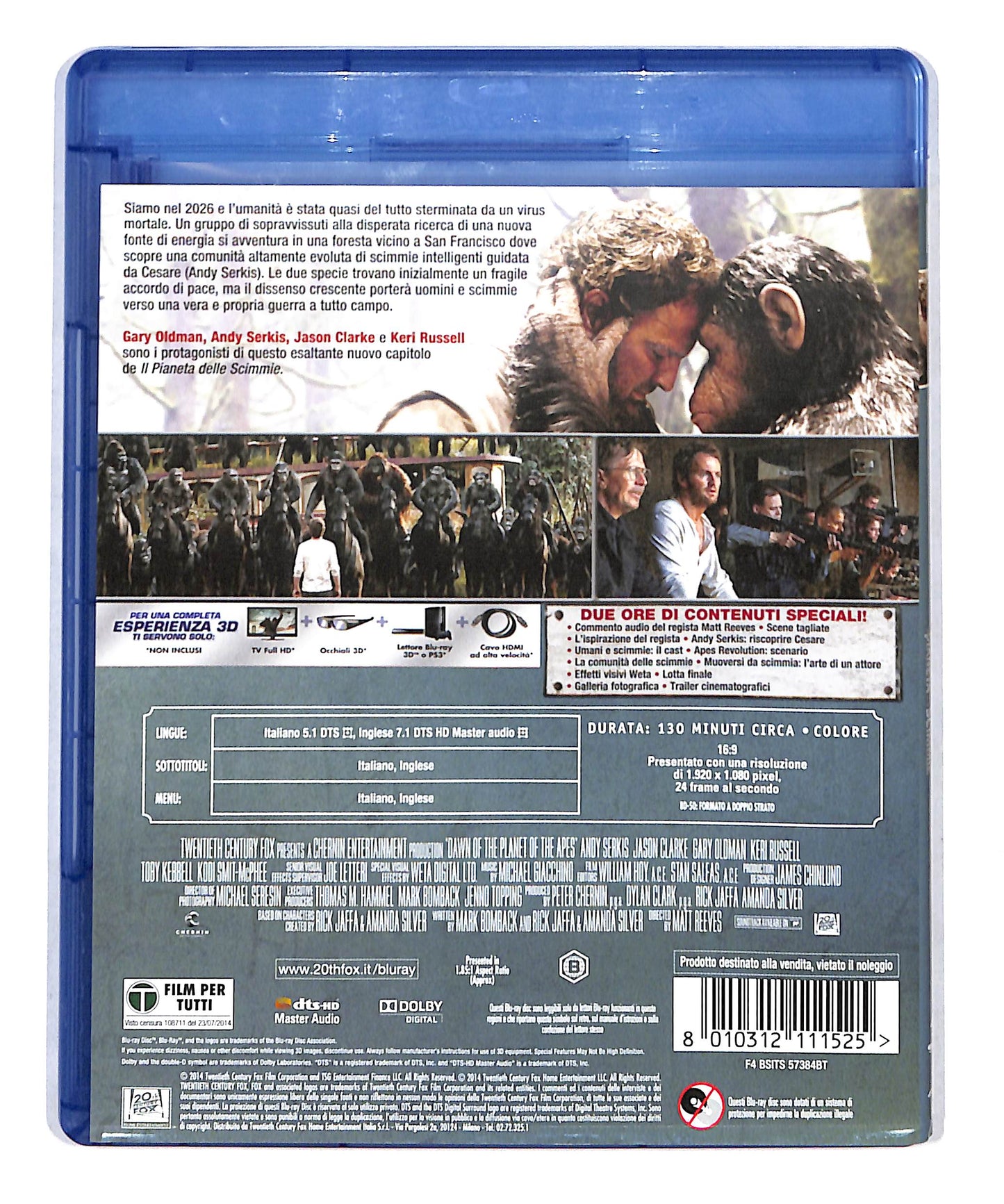 EBOND Apes Revolution il pianeta delle scimmie BLURAY 3D BLURAY DB777810