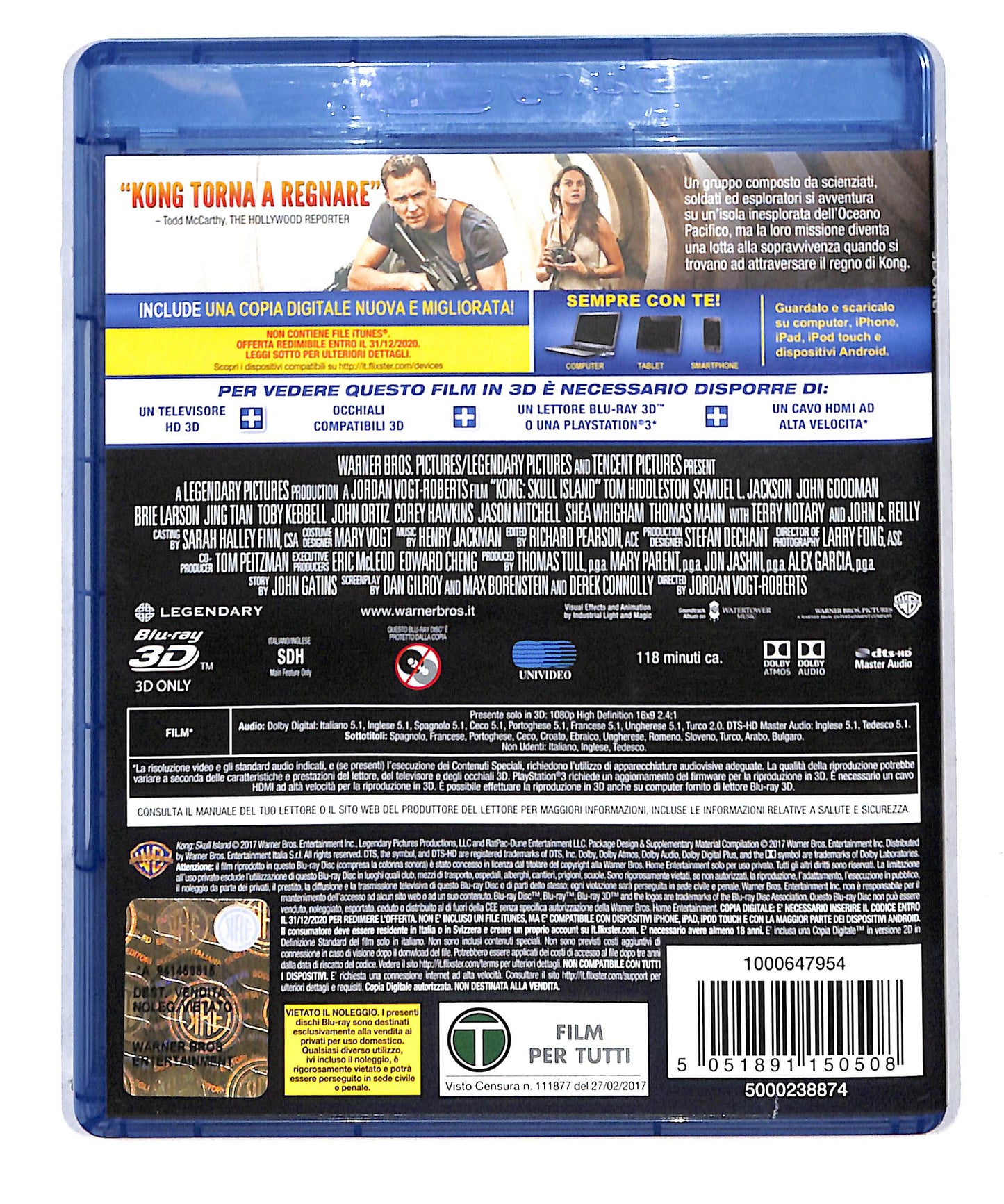 EBOND Kong Skull Island BLURAY 3D + COPIA DIGITALE + BLURAY BLURAY DB777873