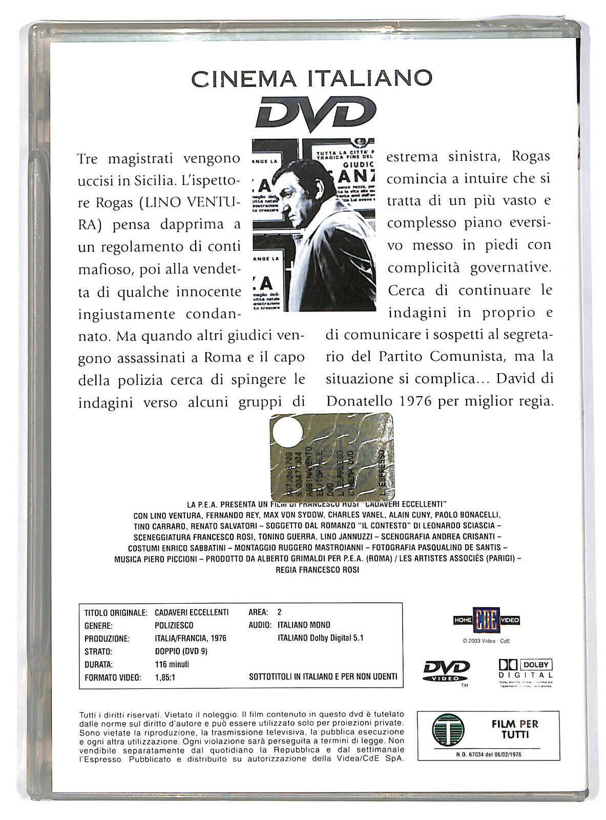 EBOND Cinema Italiano - Cadaveri Eccellenti Editoriale DVD DB787312