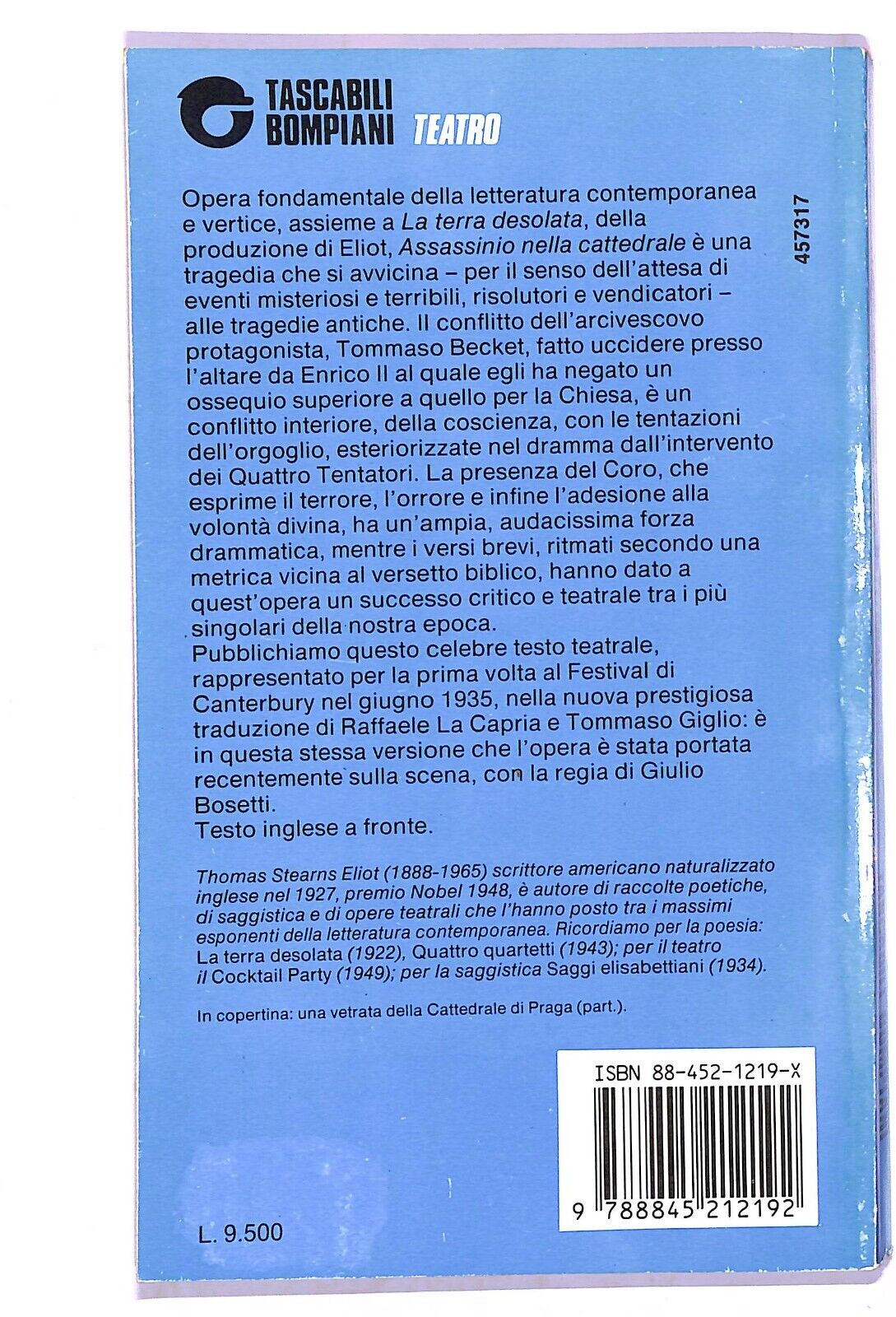 EBOND Assassinio Nella Cattedrale T.S.Eliot Tascabili Bompiani Libro LI003872