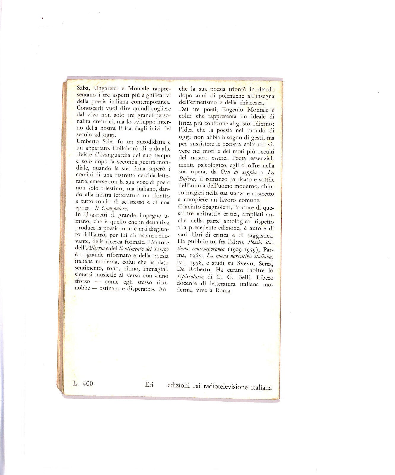 EBOND Saba Ungaretti Montale Libro LI005617