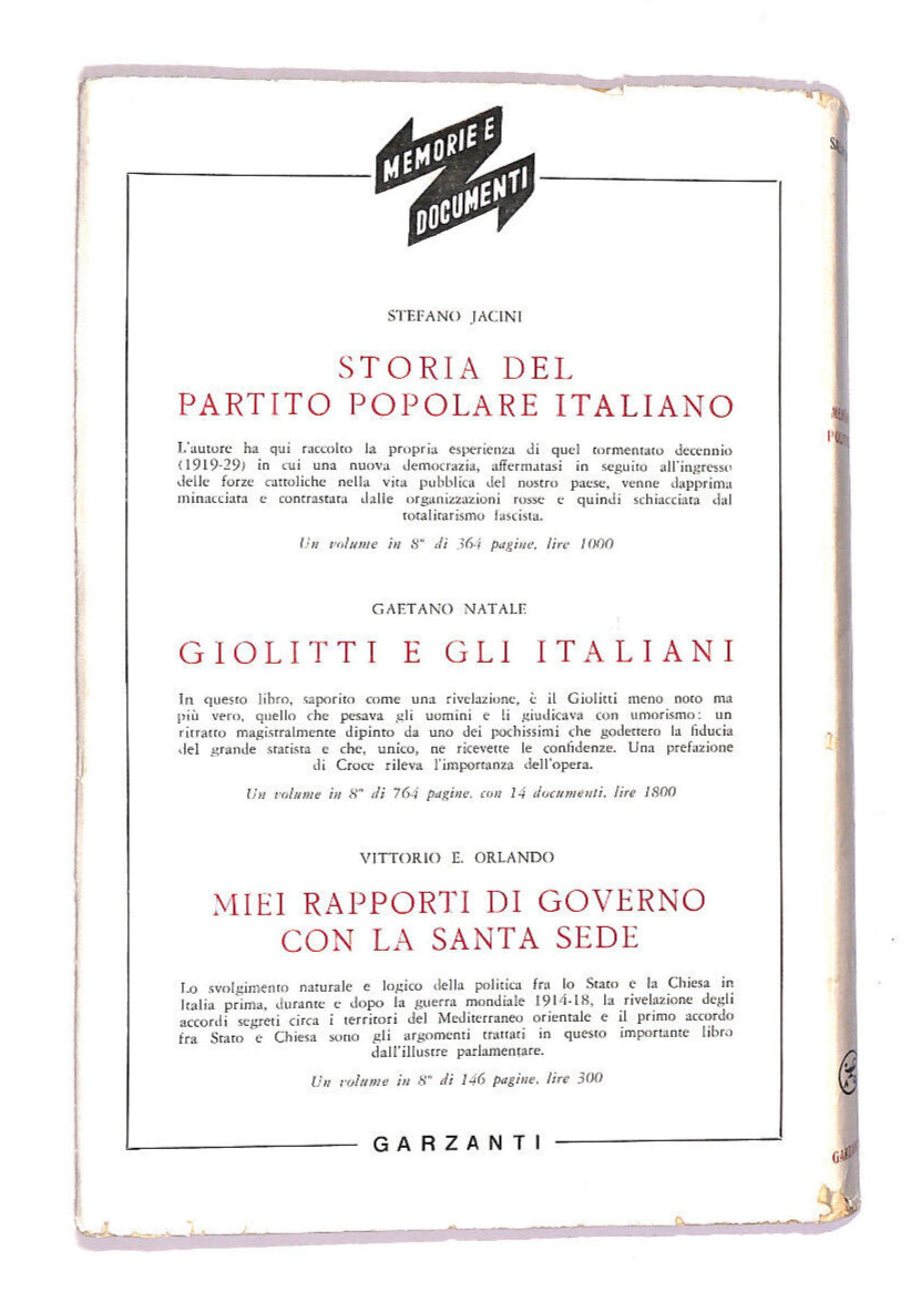 EBOND Memorie Politiche 1916 1925 Libro LI007764