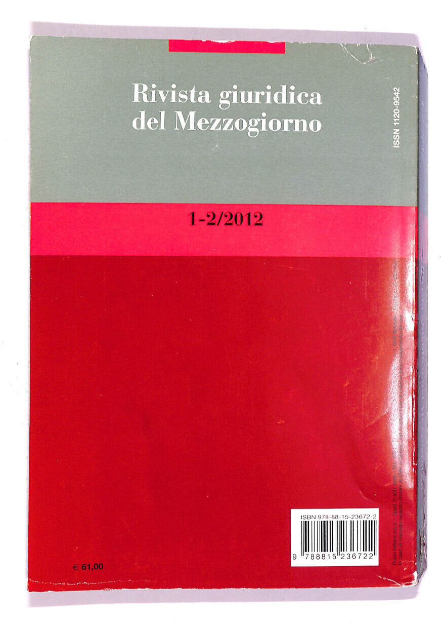 EBOND Rivista Giuridica Del Mezzogiorno Vol 1 e 2 2012 Libro LI008002