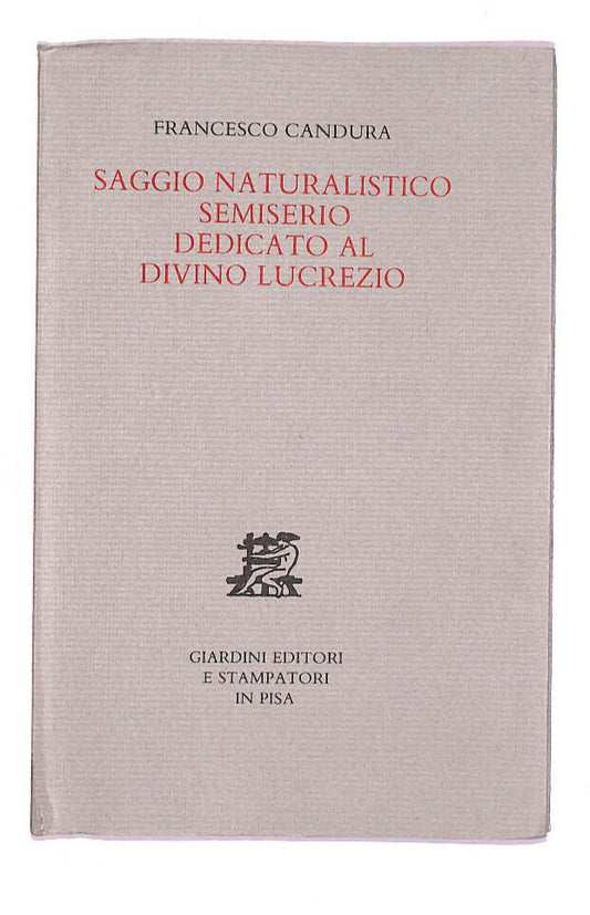 EBOND Saggio Naturalistico Semiserio Dedicato Al Divino Lucrezio Libro LI008014