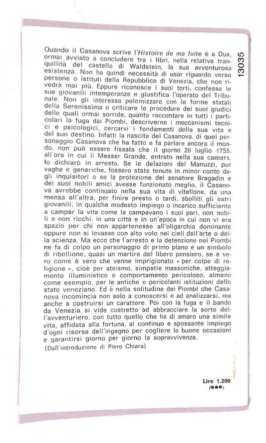 EBOND Storia Della Mia Fuga Dai Piombi Di Giacomo Casanova Libro LI013811