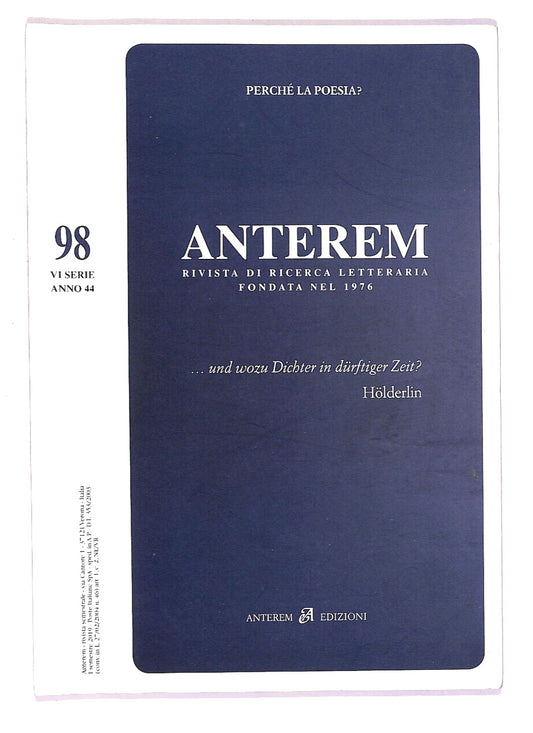 EBOND Anterem Rivista Di Ricerca Letteraria 98 Vi Serie 44 Libro LI014663